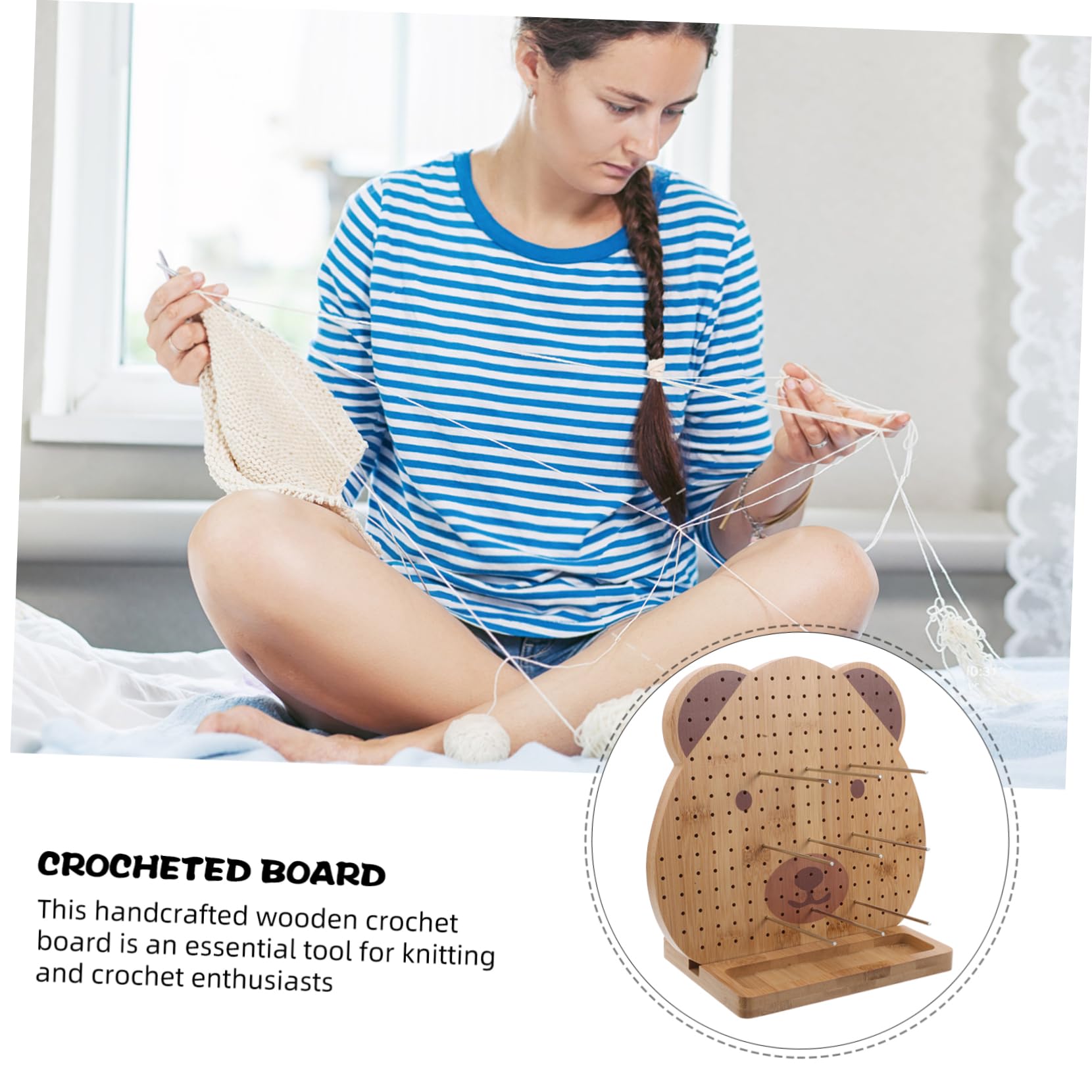 LALAFINA Tabla de Crochet de Madera Duradera y Práctica para Proyectos de Tejido de Punto, Herramienta Conveniente para Principiantes y Entusiastas del Ganchillo en Casa