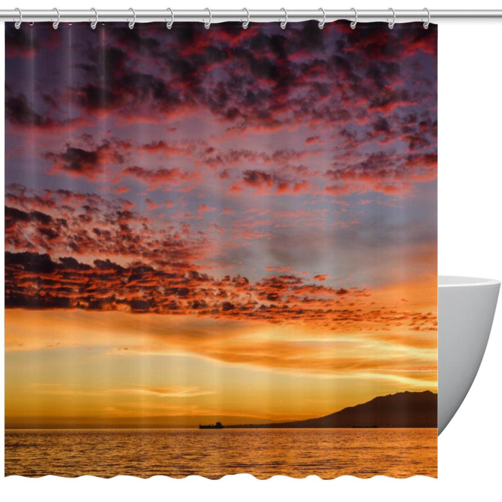 Rideau de douche imperméable Sunset View 168x183 cm avec 12 crochets