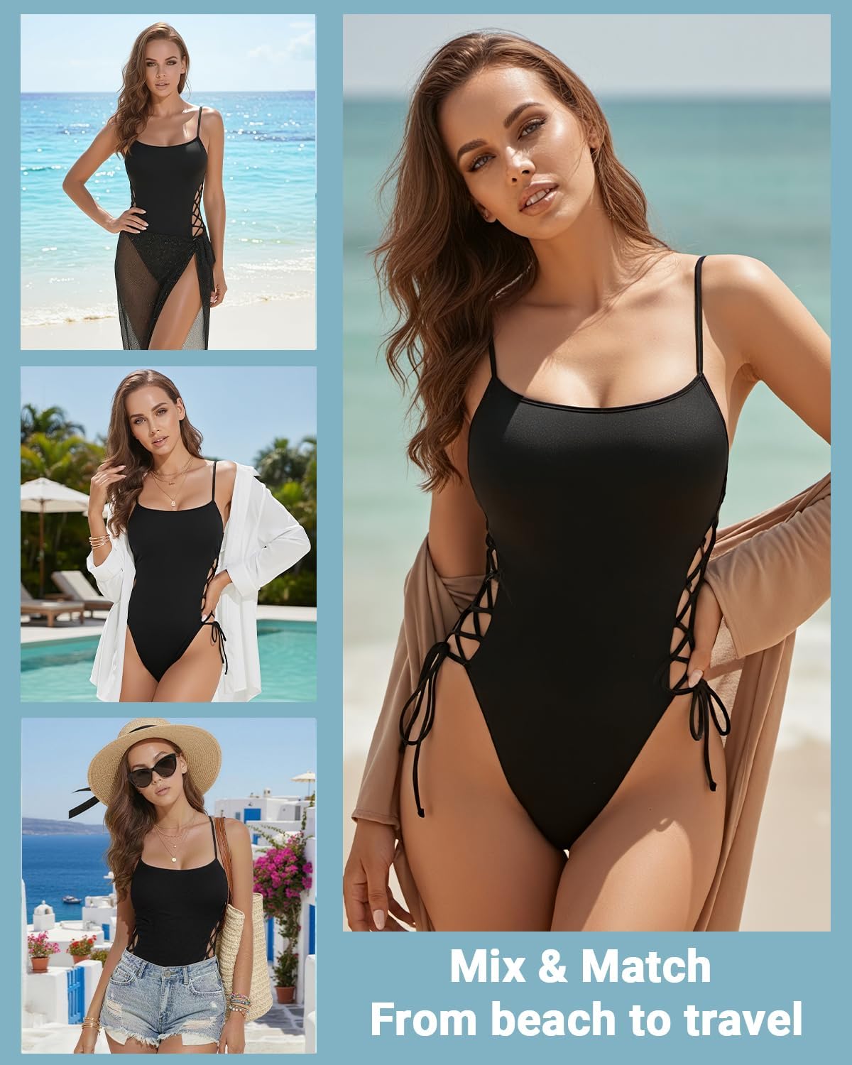 Daci Women's Sexy One Piece Swimsuit - High Cut Bathing Suit Lace Up Side Cutouts Tummy Control Swimwear - Image 4