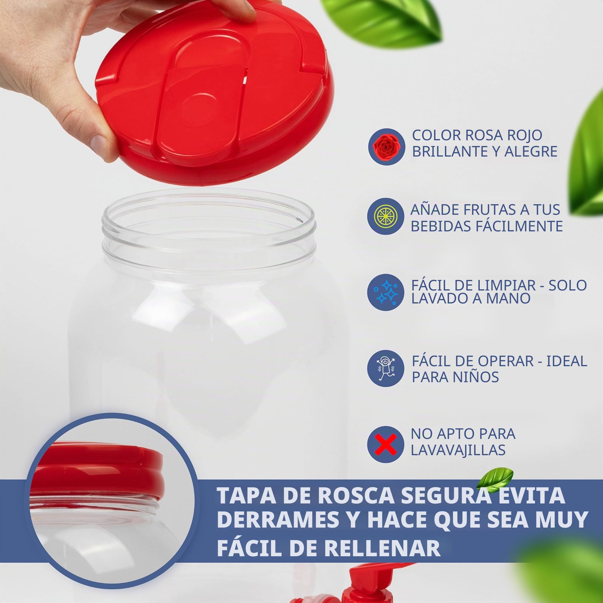 HEFTMAN Plástico Dispensador de Bebidas con Grifo - 3 Litros Paquete de 2 Dispensador de Agua Nevera Fría, Asa, Tapa de Rosca, Botella con Grifo Dispensador es Cócteles, Bebidas (Rojo)