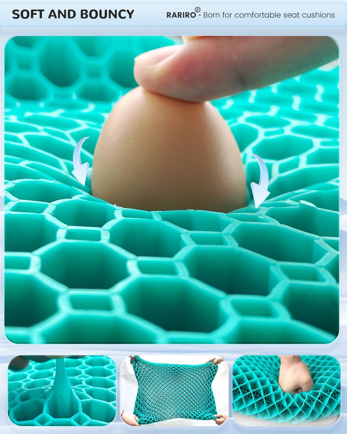 Cojín de asiento de gel transpirable con forma de panal de abeja doble grueso para silla de oficina, cojín suave para sentarse durante mucho tiempo, cojín de presión para coxis, ciática