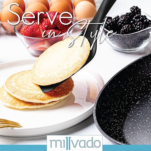 Miniatura 5 de Turner, mango fuerte de acero inoxidable con base de plástico resistente, volteador sólido negro de 13.5 pulgadas para voltear panqueques, huevos,