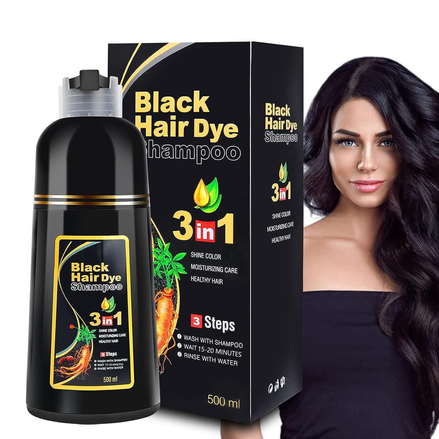 Cosmpro Black Hair Dye Shampoo for Women Men 3 in 1 for Gray Coverage Instant Hair Color Shampoo Natural Herbal Semi Permanent