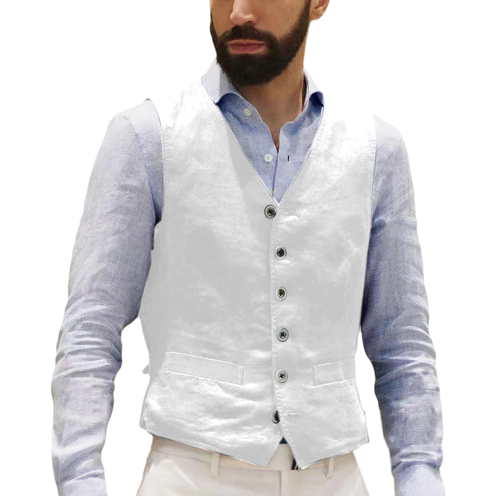 Gilet in lino da uomo, estivo, vintage, retrò, business, feste, vestibilità regolare