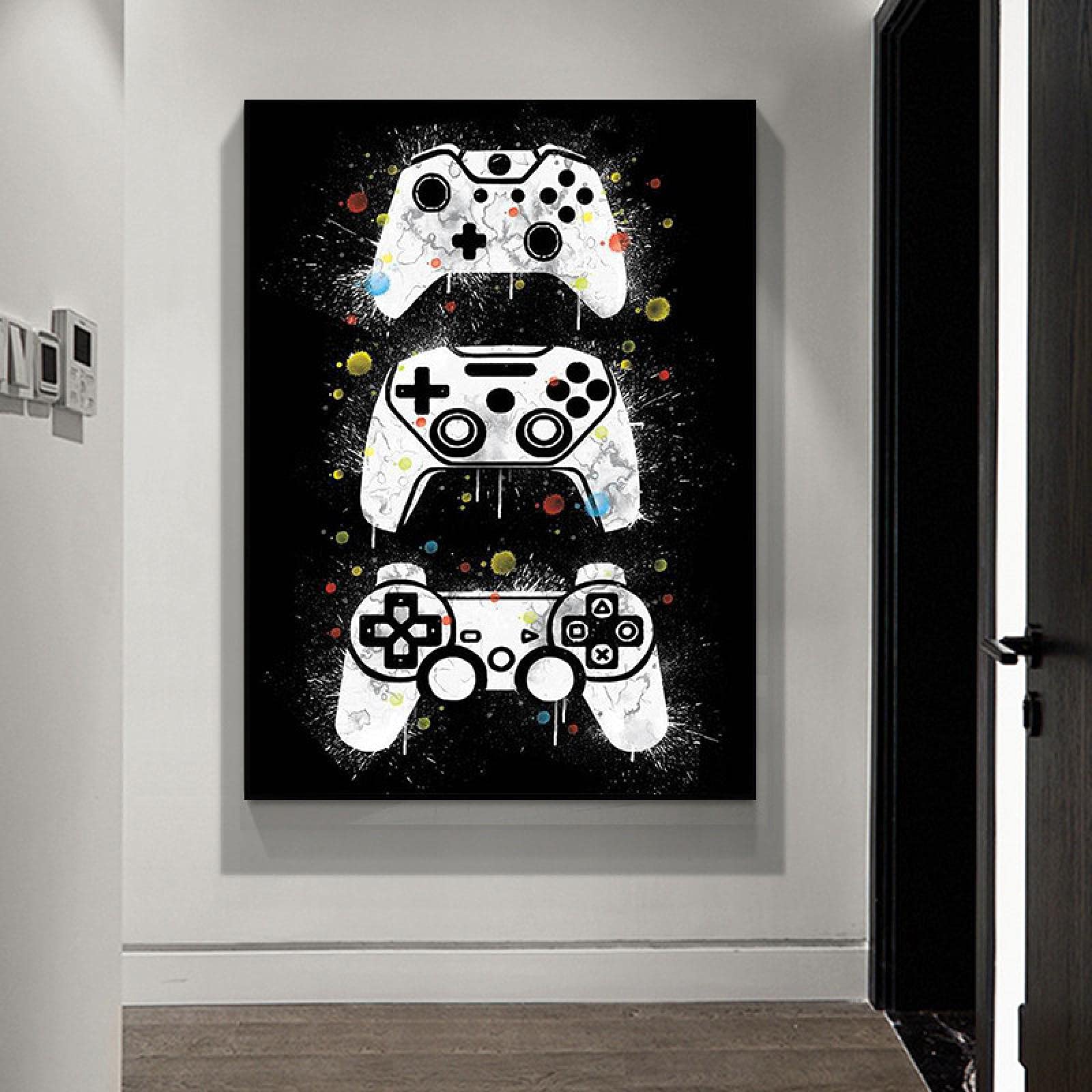 Toile graffiti noir et blanc manette jeu pour mur salon vide