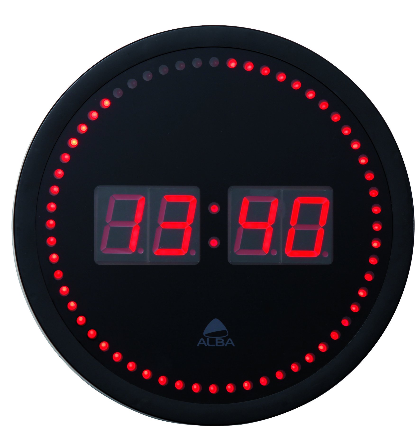 Alba HORLED Horloge Murale LED Noir / Rouge - Prise électrique UK