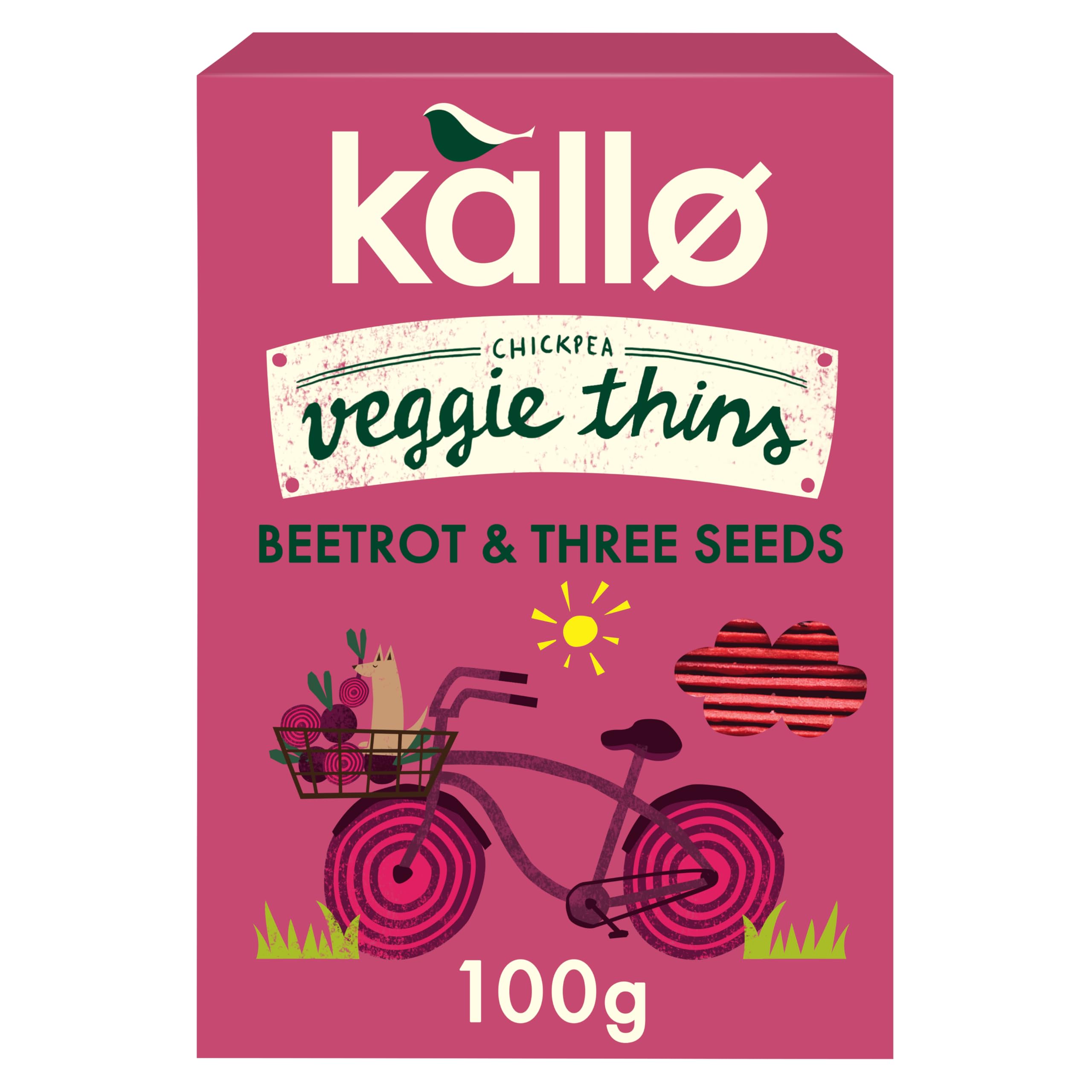 Kallo Beetroot & Three Seeds Veggie Thins Crackers | Healthy Snacks High Fibre, Plant Protein, Gluten Free & Baked | 100g Single Pack