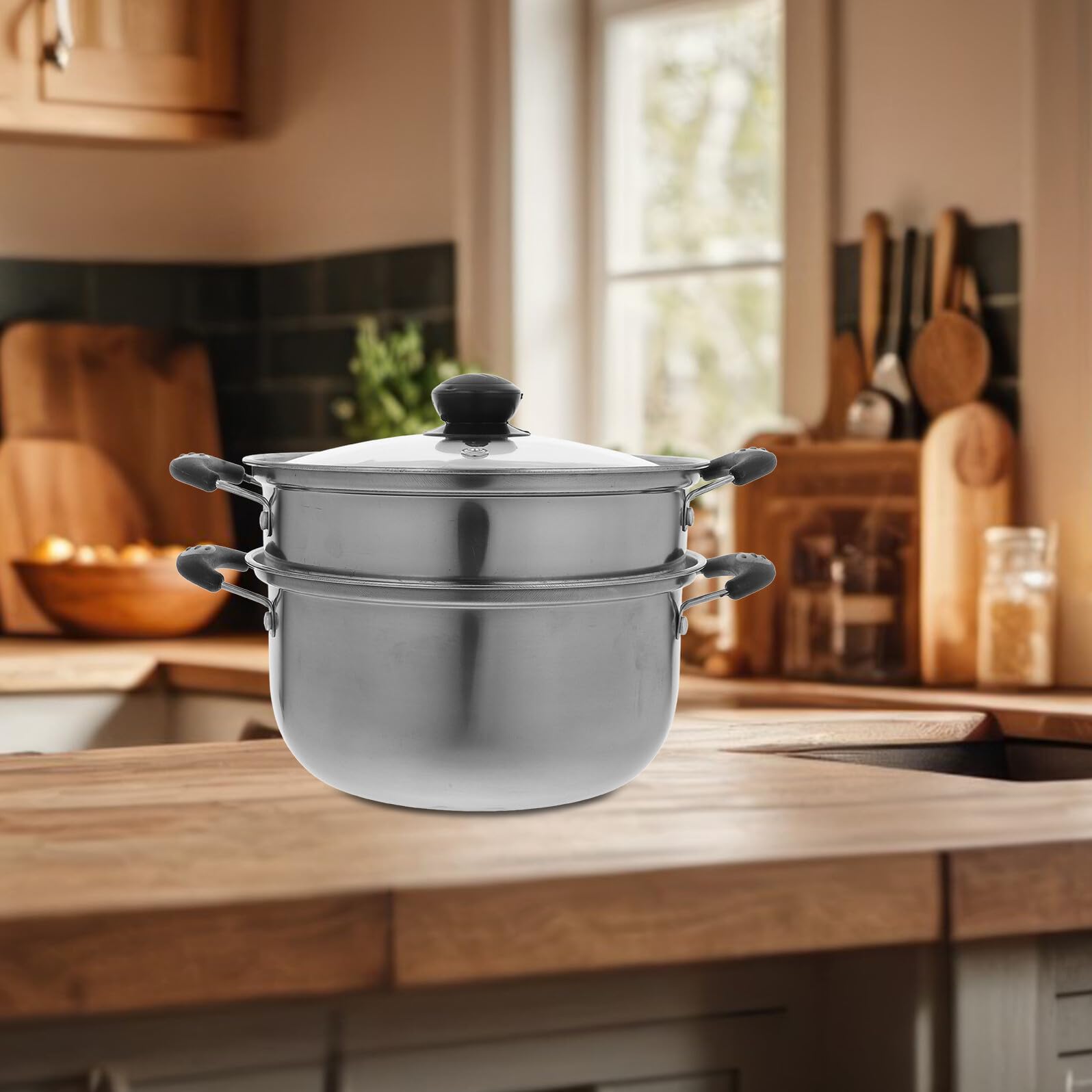 Ipetboom Pentola Vapore Acciaio Inox Vaporiera Cucina Pentola per Cottura a Vapore Compatibile Gas Elettrico Uso Domestico con Coperchio E Doppio Manico