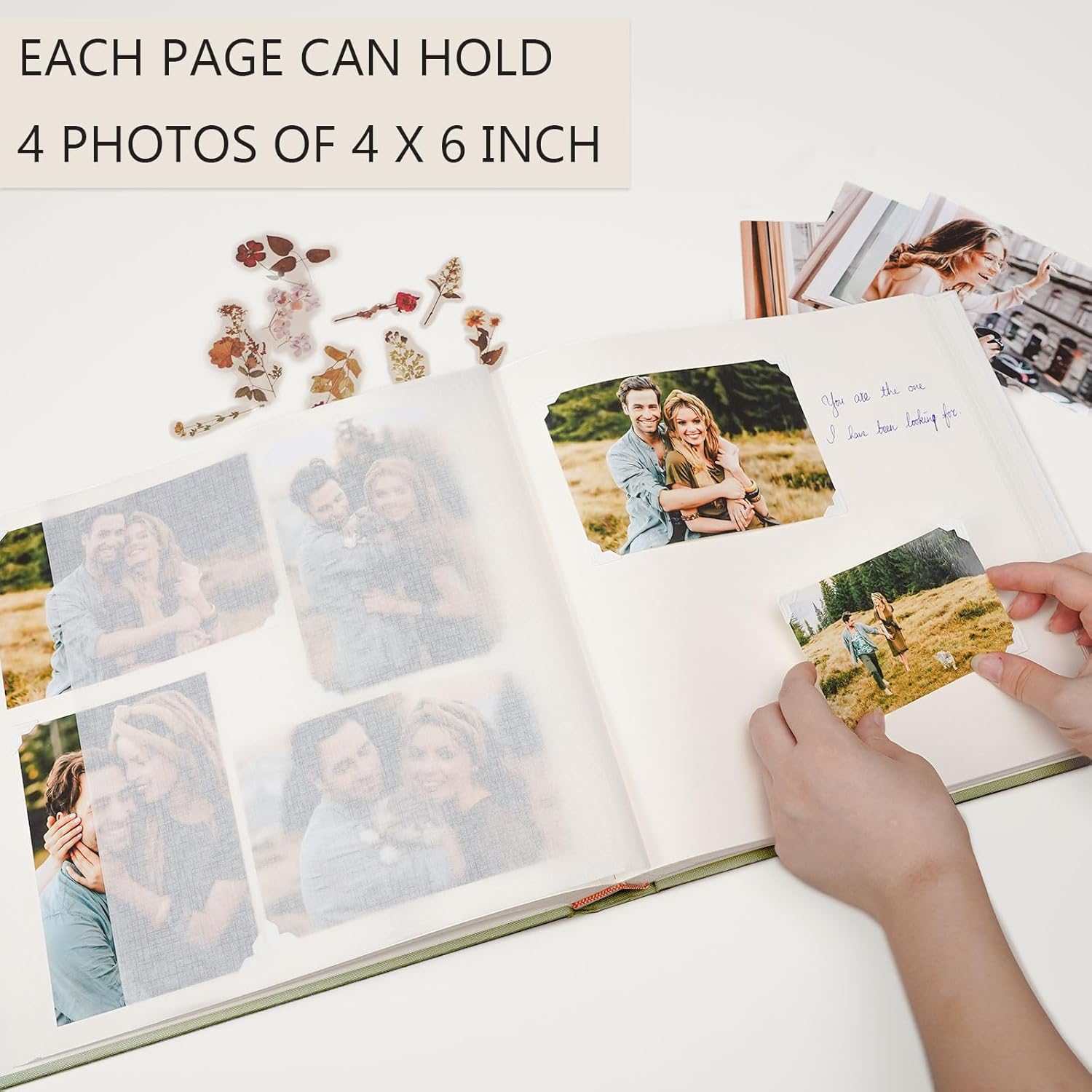 Vienrose Premium Scrapbook Photo Album with Writing Space 12"x12", DIY Scrapbook Album with 100 Pages, Large Photo Book for Baby Family Travel Vacation, Valentine Gift Green