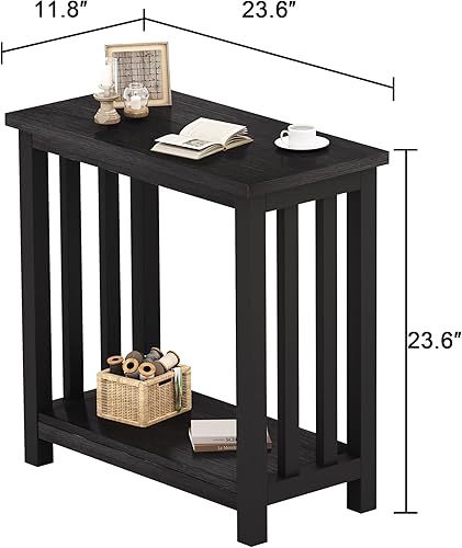 Miniatura 3 de ChooChoo Mission - Juego de 2 mesas auxiliares estrechas para espacios pequeños, mesitas de noche con estante de almacenamiento para sala de estar y