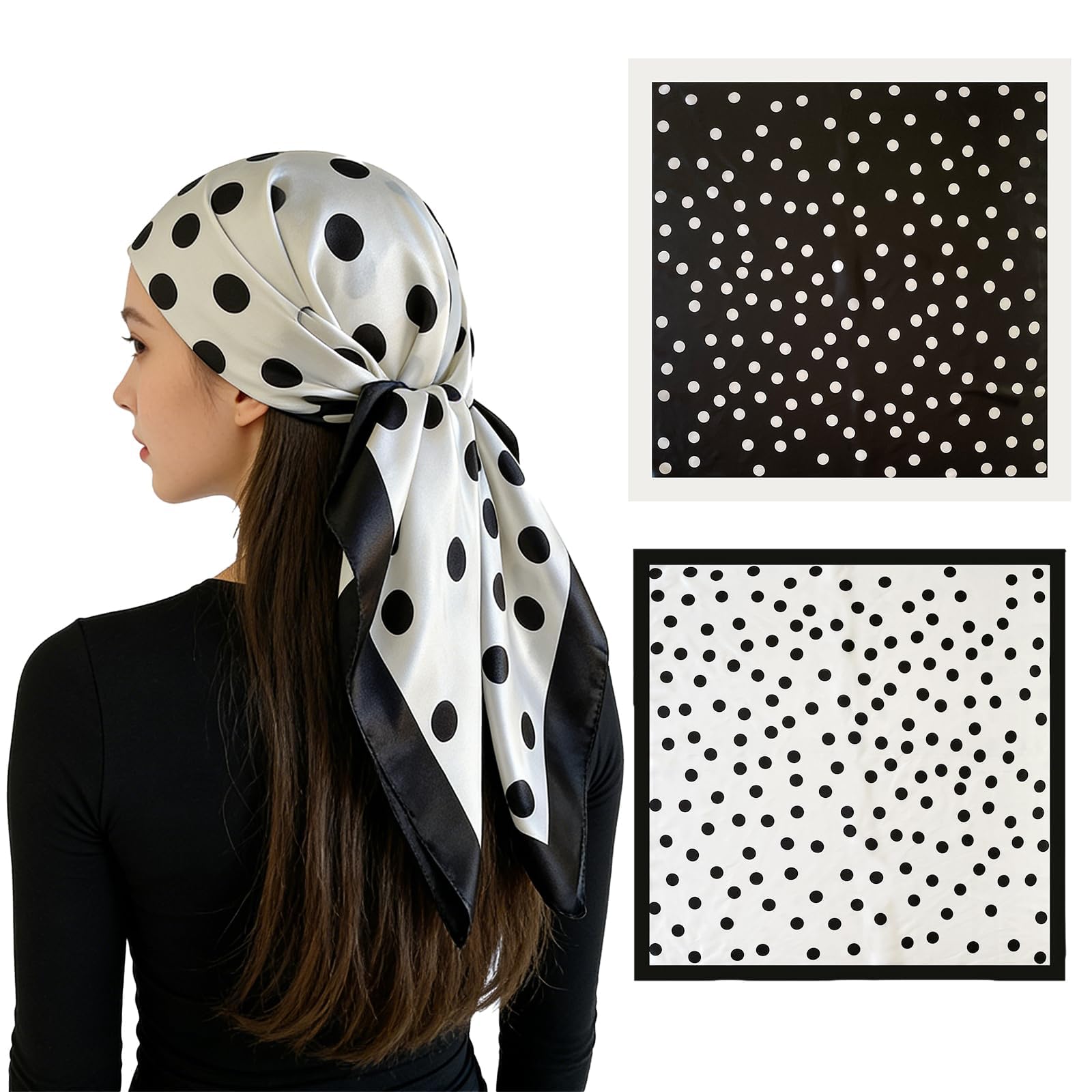 2Pcs Cotton Scarf Hair Scarf for Women, Polka Dot Scarf for Women, Satin Scarf for Daily Wear, Suitable for both casual outings and special occasions-image-7