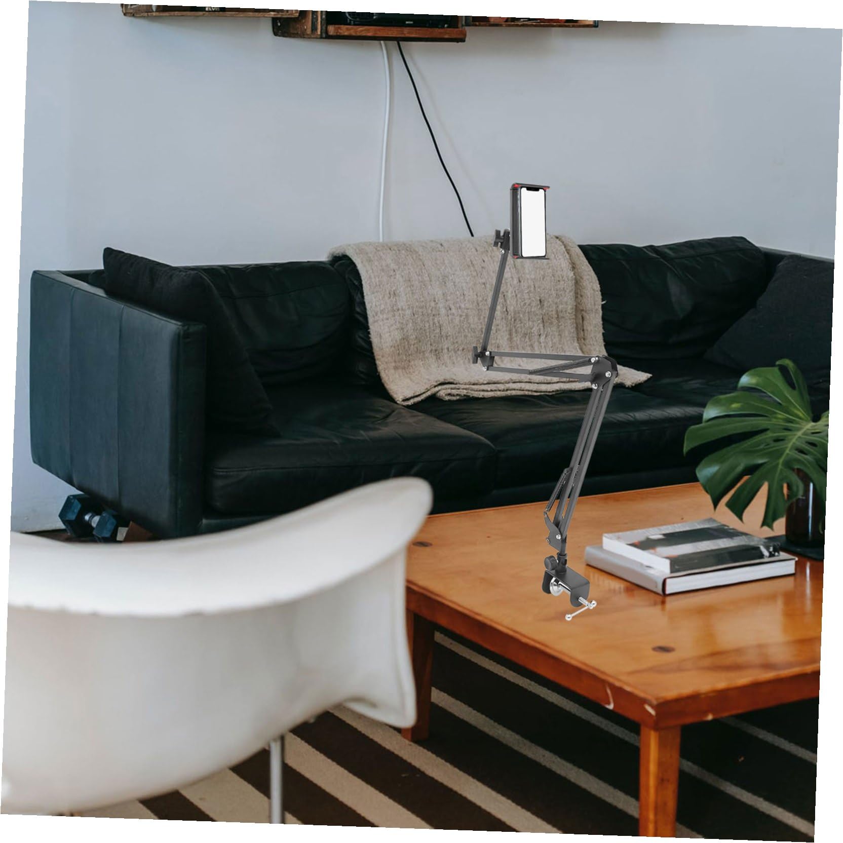 SHINEOFI Metall Tablette Halterung Tisch mit Ausziehbarem Teleskoparm Klappbar Robuste Handyhalterung aus Kunststoff für Entspanntes Liegen im Bett und Verstellbare Blickwinkel