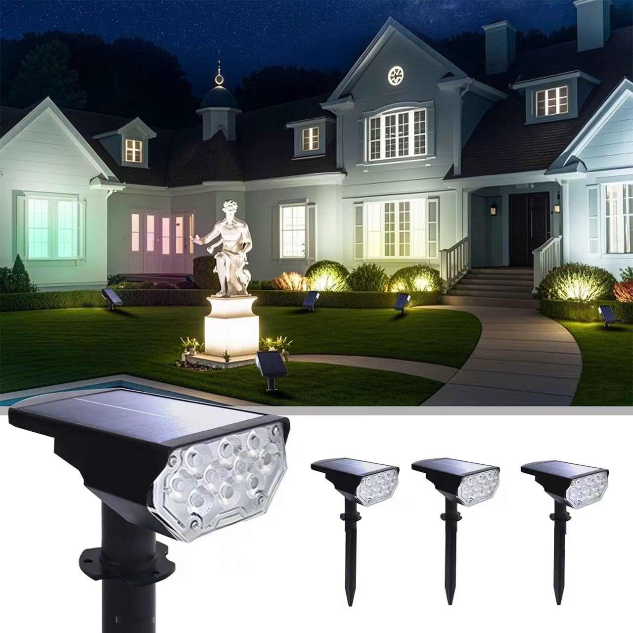 4 Pack Solar Spot Lights Outdoor, Cool White Adjustable Landscape Uplights