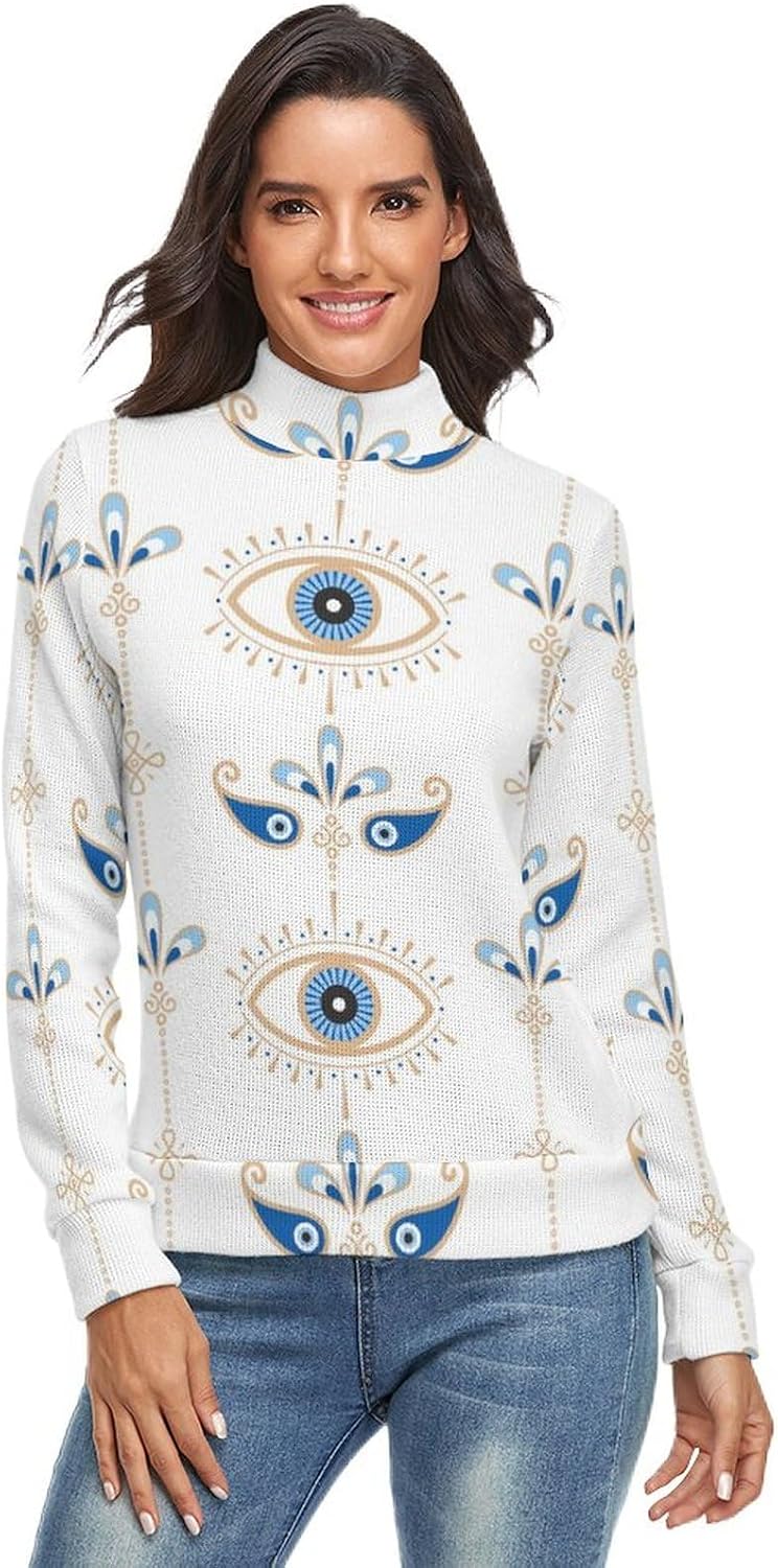 Flowers Psychedelic Floral Sweater Womens Long Sleeve Turtleneck Sweater Slim Tops Shirts Thermal