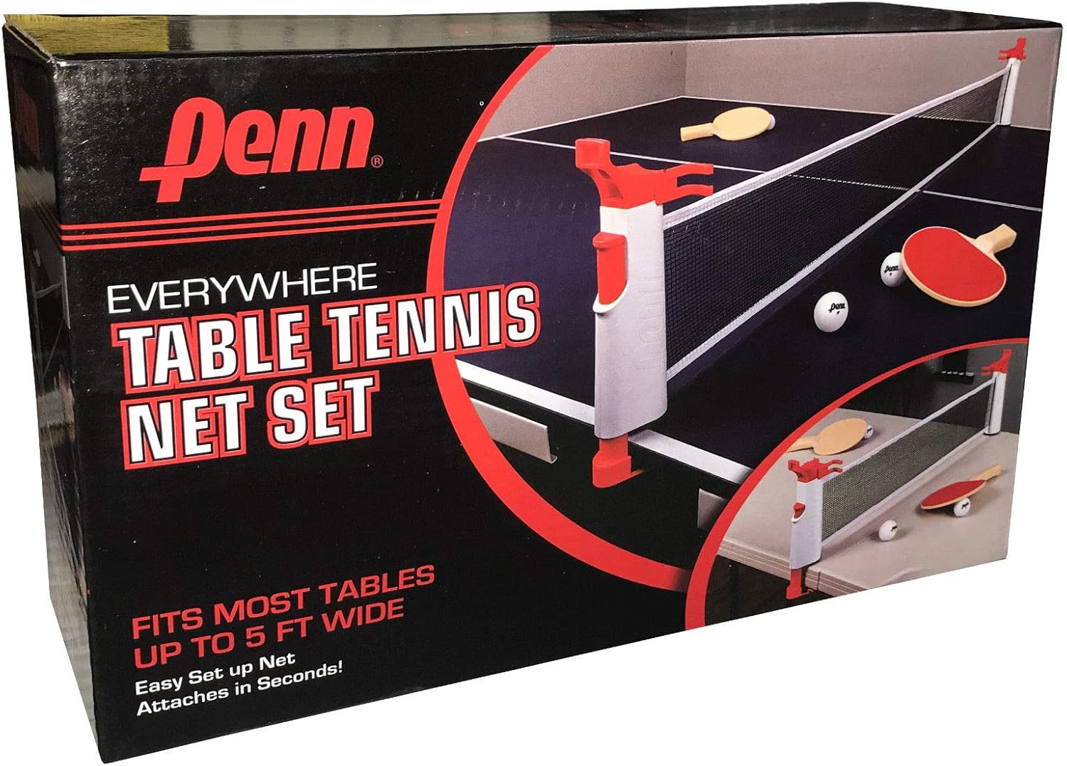 EastPointSports Penn Everywhere Table Tennis NET Set: 5-FT Retractable NET, 2-Paddles, 3-Balls