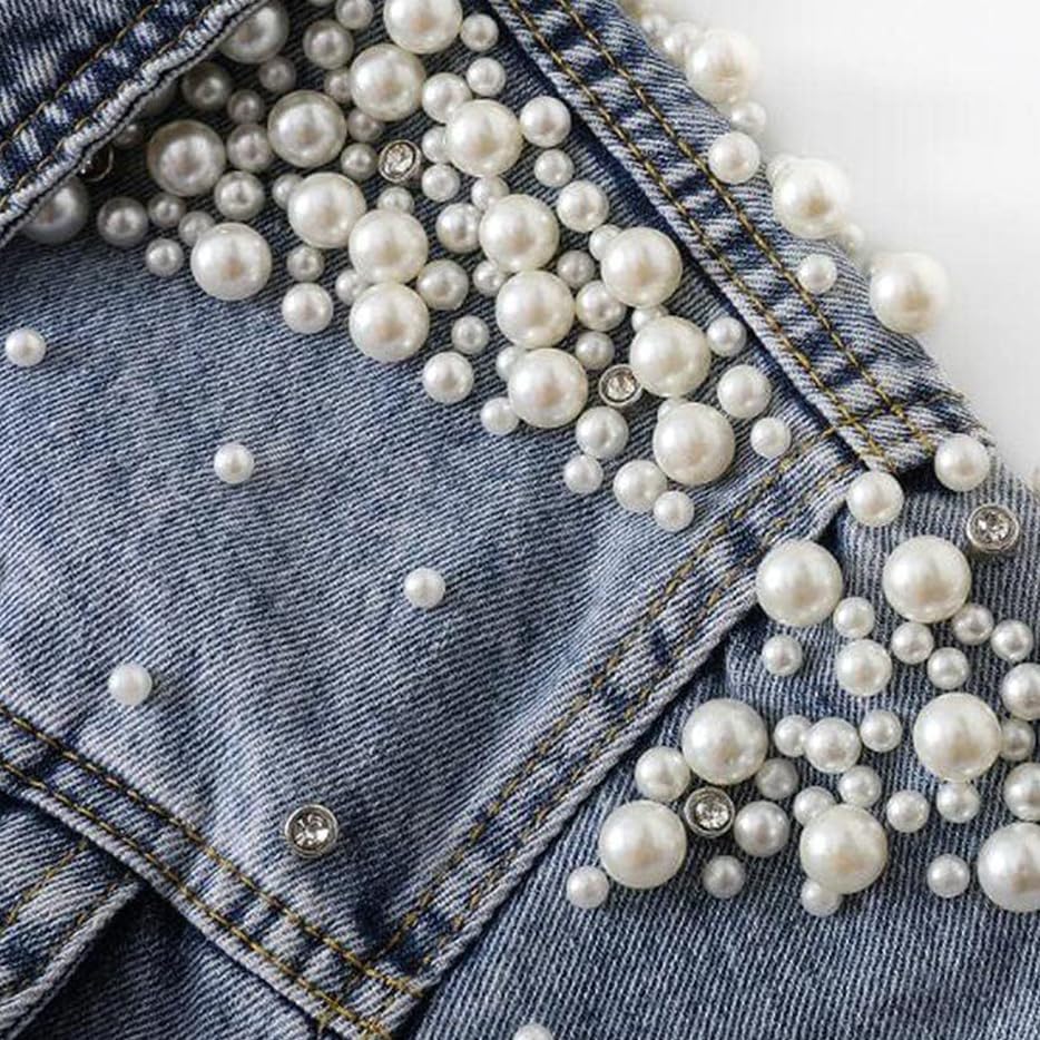 Womens Rhinestone Denim Jacket Trendy Casual Coats Oversized Pearl Jean Jacket Long Sleeve Button Up Coat2