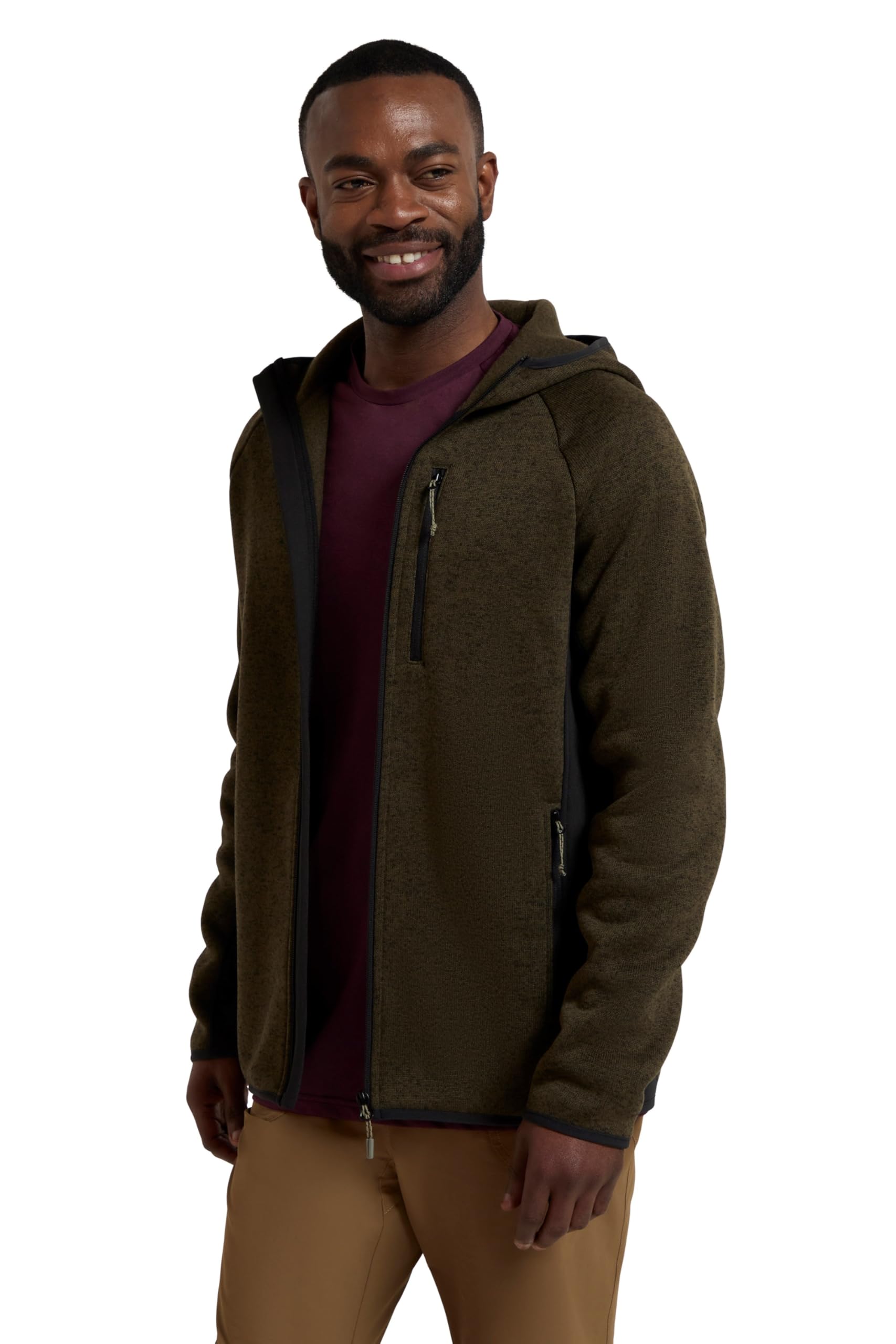 Mountain Warehouse Mens Hooded Fleece - Anti-pill, Stretch Panels Sweatshirt - Best for Spring Summer, Camping, Outdoors, Travelling & Hiking Dark Khaki XL