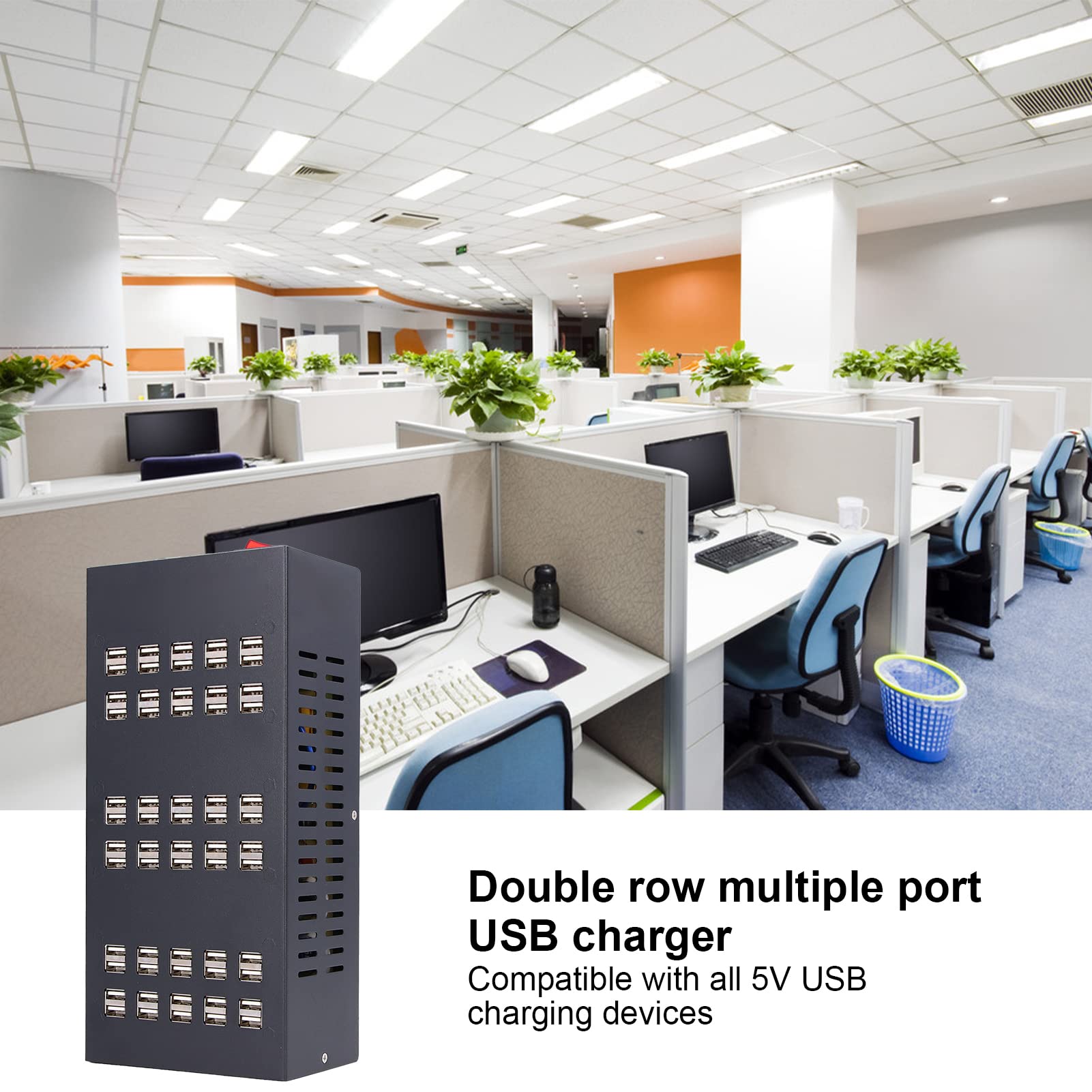 Caricatore a più porte, stazione di ricarica USB salvaspazio Dimensioni compatte Ingresso 220V 50Hz con protezione da sovratensioni per desktop di casa e ufficio