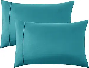Bedsure Queen Pillow Cases Set of 2 - Teal Brushed Microfiber Pillowcase 2 Pack, Super Soft and Cozy Pillow Case Covers with Envelope Closure, Wrinkle, Fade and Stain Resistant, 20x30 Inches