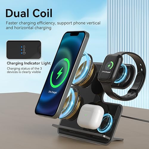 Miniatura 3 de Qoosea Estación de carga inalámbrica 3 en 1 para Apple Cargador de viaje desmontable para múltiples dispositivos Carga inalámbrica de inducción