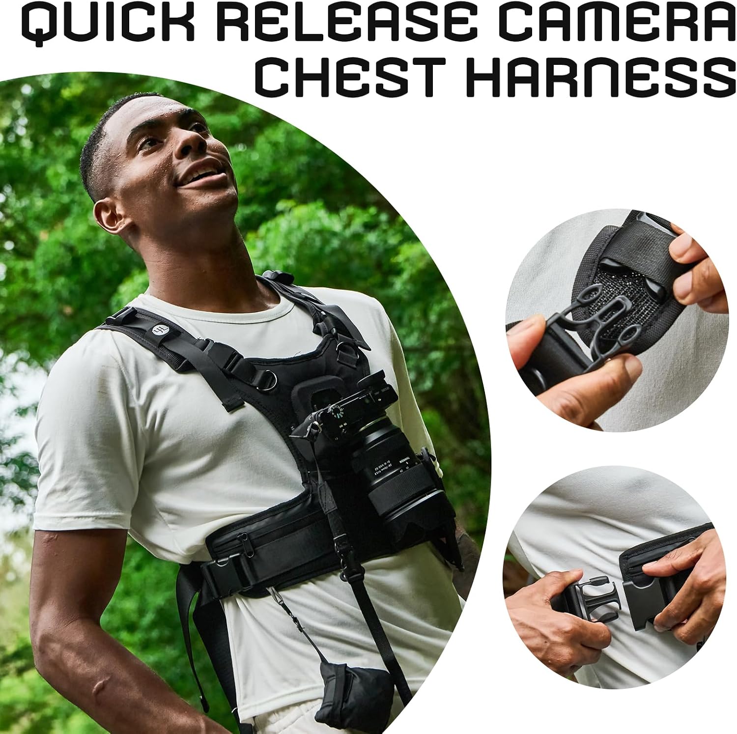 Camera Carrier Chest Harness System J2 for Two Cameras,Dual Camera Strap Harness for Photographers Hiking Climbing Wedding Travel,Double Camera Nylon Chest Straps for Photographers,Black