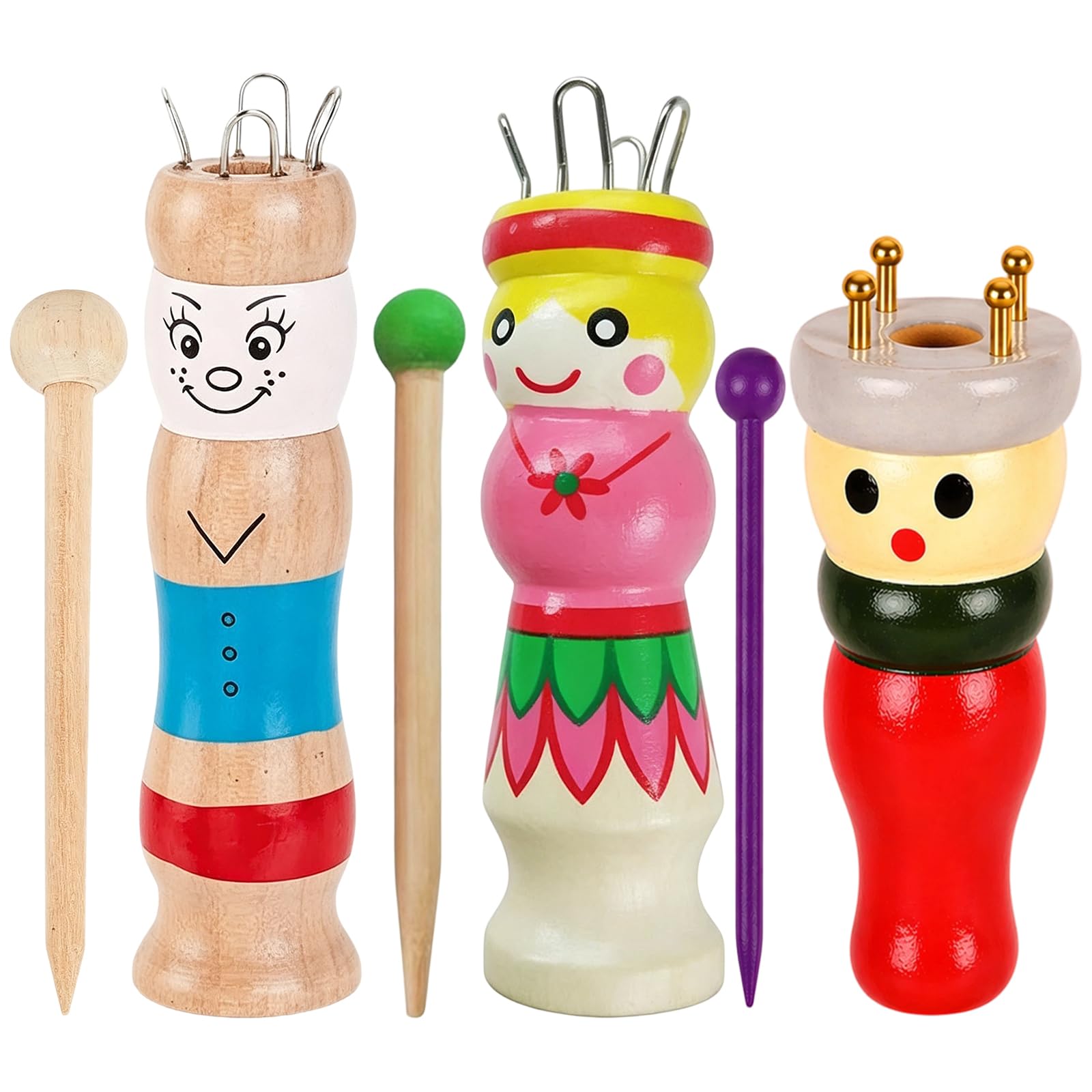 TUBAWD 3Pcs French Knitting Doll with Blue, Red and Pink Dolls, Creative Handmade Craft for Beginners, Knitting Doll Collection for Hobbyists