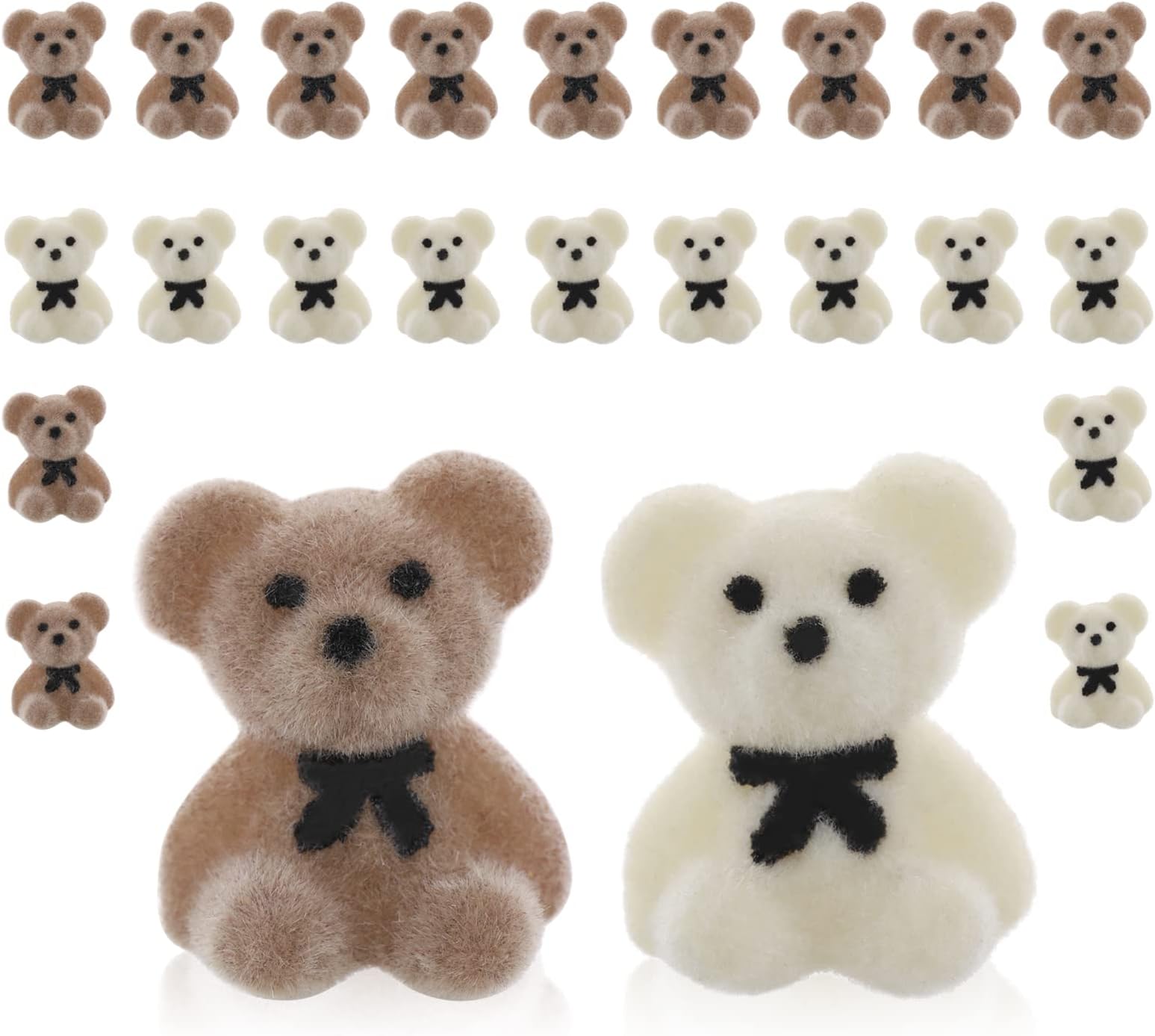 Prasacco 24 Pcs Mini Bears Small Acrylic Flocked Bear Plush Stuffed Tiny Bear Doll for DIY Keychain Birthday Wedding Graduation Decorations Party Favor (20mm/0.76Inch, 12 Brown+12 White)