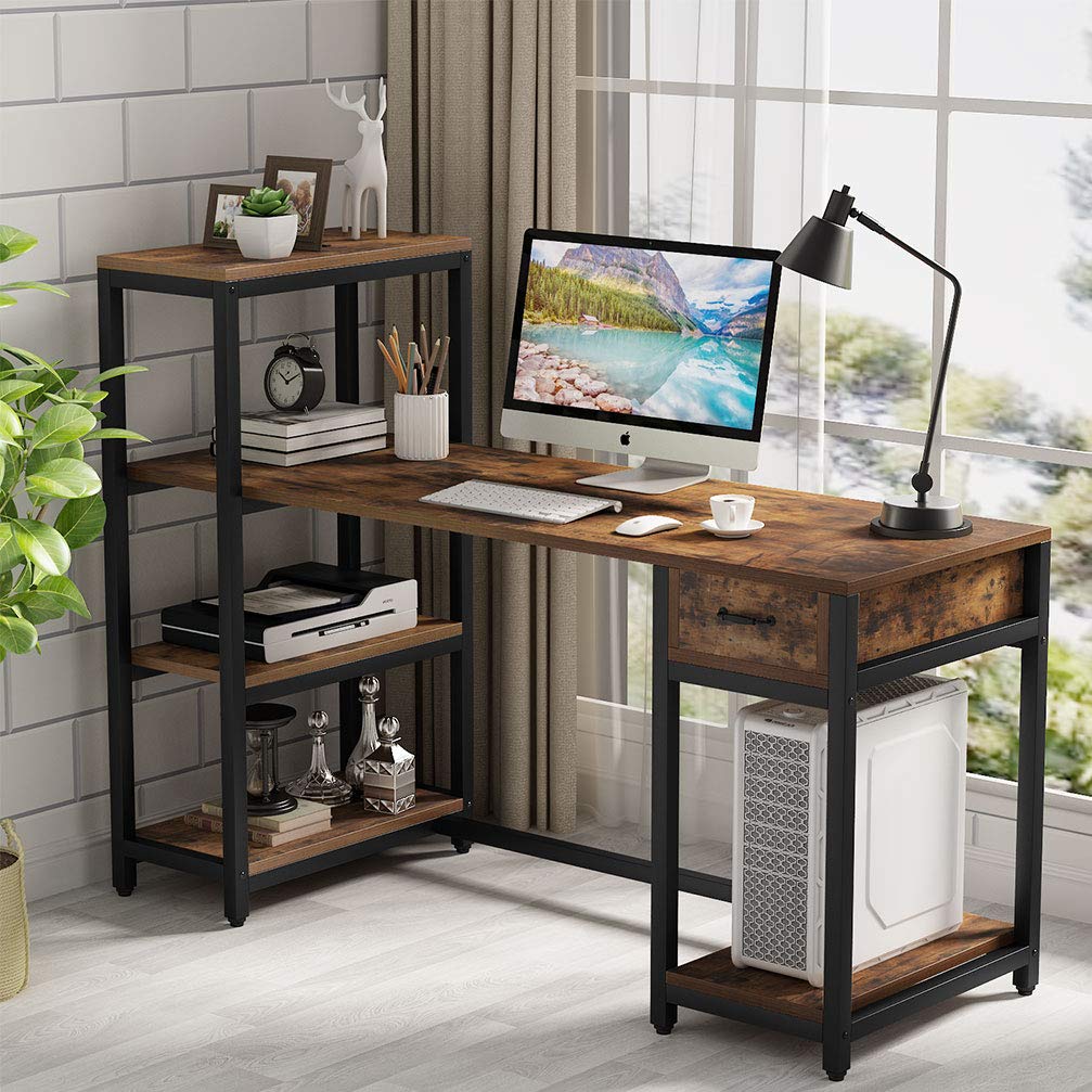 Buy Tribesigns Computer Desk with 4-Tier Storage Shelves, 57 inch Large ...