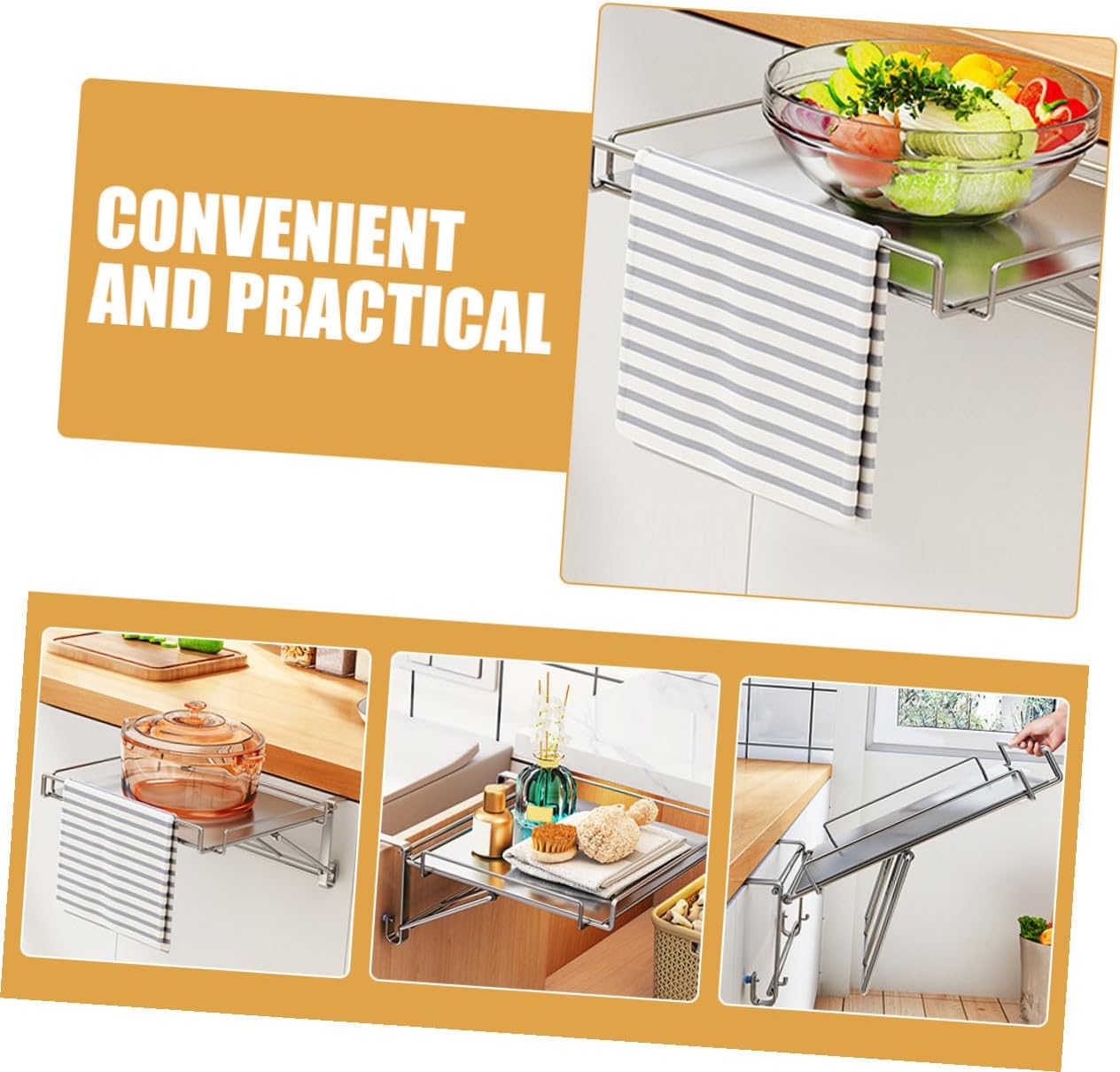 Foldable Stainless Steel Hanging Kitchen Shelf Over Door Organizer Multi-Function Storage Rack Space Saver with Strong Load-Bearing and No Wall Damage for Cabinet Pantry