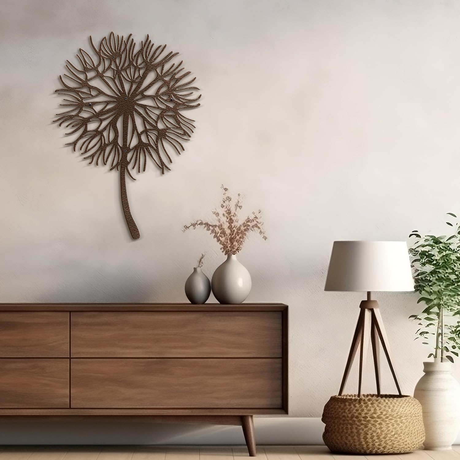 SIGNLEADER Metal Wall Art Decor Dandelion Minimalist Modern Abstract Wall Sculpture Hangings Home Decoration for Living Room, Bedroom, Bathroom,