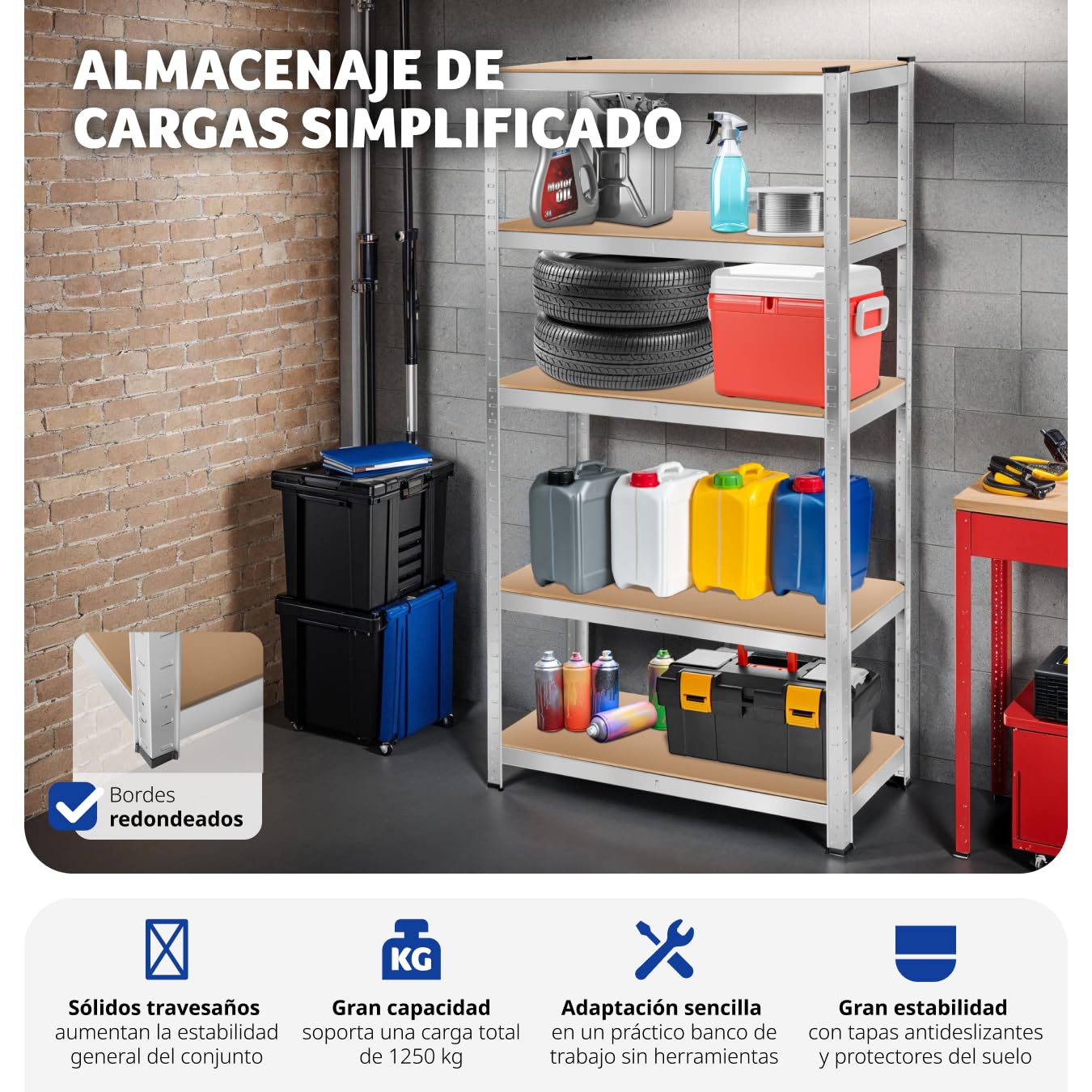 tectake® estanteria Metalica con 5 estantes, estanterias almacenaje, Carga máxima 1250 kg, Estante Ajustable, Montaje fácil, estanteria Metalica, Organizador Herramientas - 90 x 40 x 180 cm