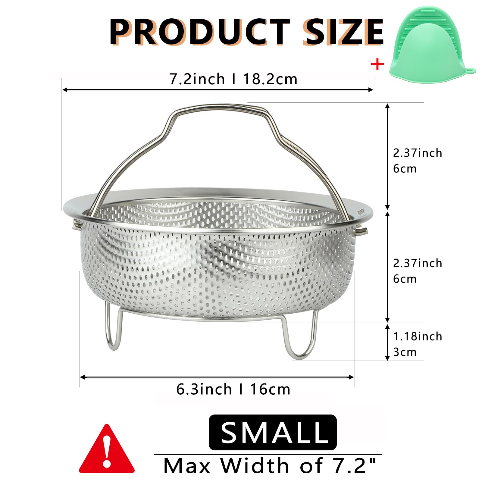 ICEICE Stainless Steel Steamer Basket - Vegetable & Dumpling Steamer Insert for Pots, Instant Pot Accessories with Handles & Feet, Multi-Purpose Mesh Strainer for Cooking, Fruits (Silvery, Small)