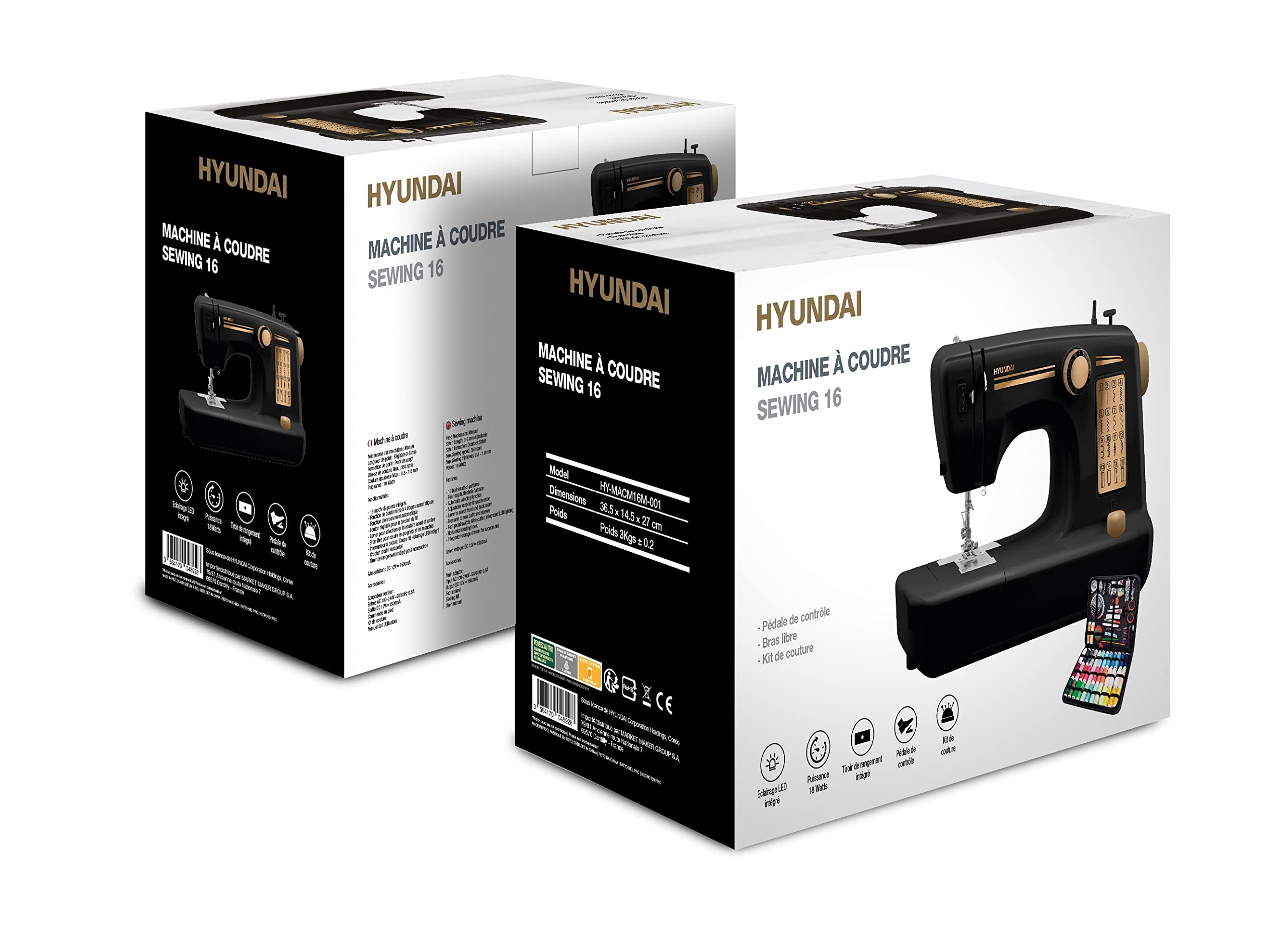 HYUNDAI Machine à Coudre Tango 16 - kit de couture inclus - 16 points préprogrammés - Eclairage LED