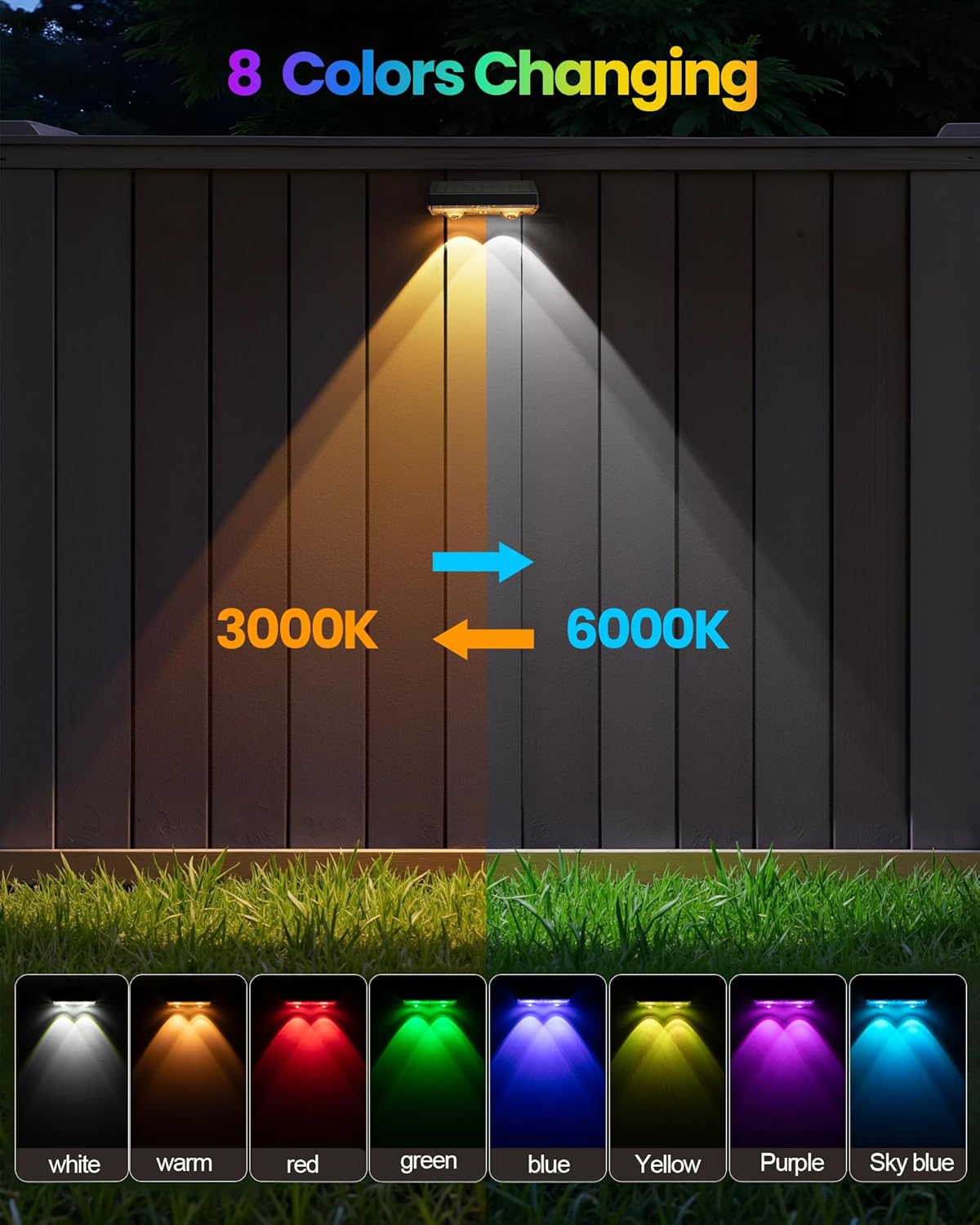 Bridika Solar Fence Lights Outdoor Waterproof, 12 Pack Fence Light Solar Powered with Bright Lens LED, Warm White, Cool White and RGB Color Glow, Solar Lights for Deck, Wall, Patio & Backyard Black
