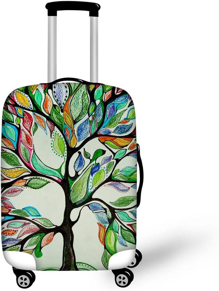 HUGS IDEA Durable Thickness Elastic Luggage Protective Cover Colorful Tree Printed Travel Suitcase Covers for 22/24/26 Inch