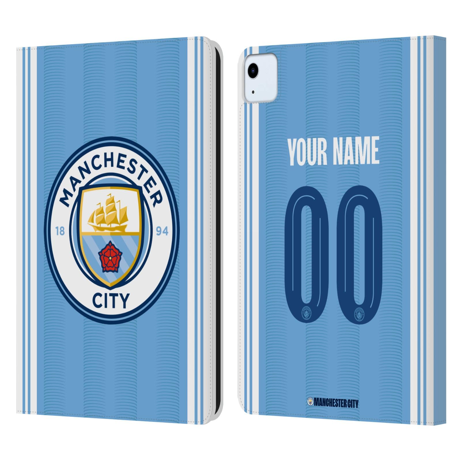 Head Case Designs Officially Licensed Custom Customized Personalized Manchester City Man City FC Home 2023/24 Badge Kit Leather Book Wallet Case Cover Compatible with Apple iPad Air 2020/2022