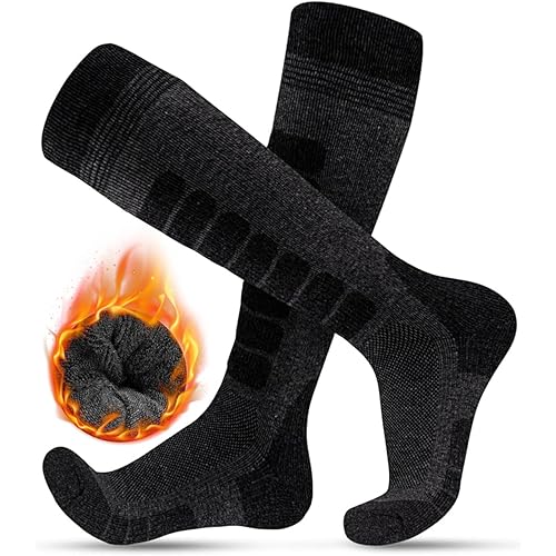 KEECOW Merino Wool Ski Socks for Men & Women 2 Pairs, Thermal Warm Socks for Winter Snowboarding Hunting Outdoor - Knee-high