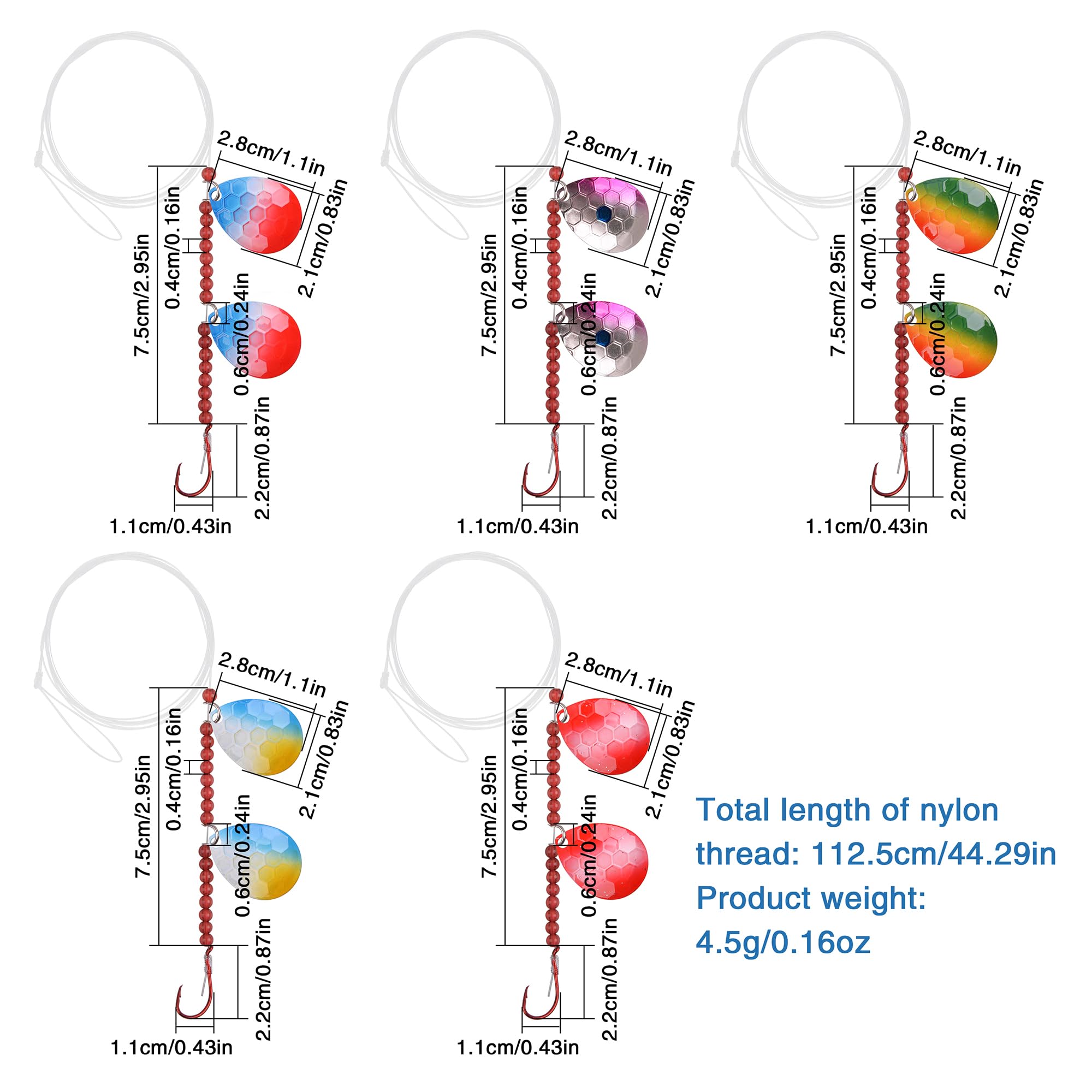 Walleye Spinner Rig,Fishing Lure Rig Crawler Harness Spinner Walleye Rig Kit Live Bait Rig with Colorado Blade Octopus Hooks for Walleye Trout Salmon Saltwater Freshwater (Mix 5 Color - 10pcs)