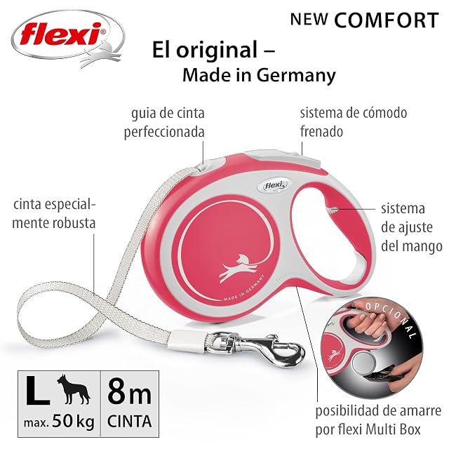 Foto 2 de 7 de Flexi® Comfort L Cinta 8 m roja, Correa Extensible para Perros hasta máx. 50 kg