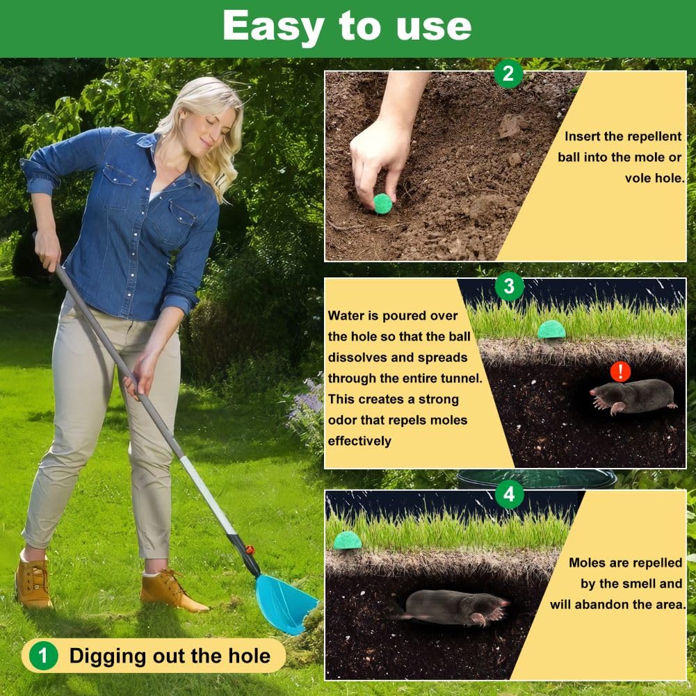 Nehaii Mole Repellent Balls, Effective Mole Deterrent for Gardens UK, Easy to Use Mole Repeller for Outdoors, Prevents Damage to Lawns & Gardens, Mole Repellent Safe for Pets 10pcs - Image 3