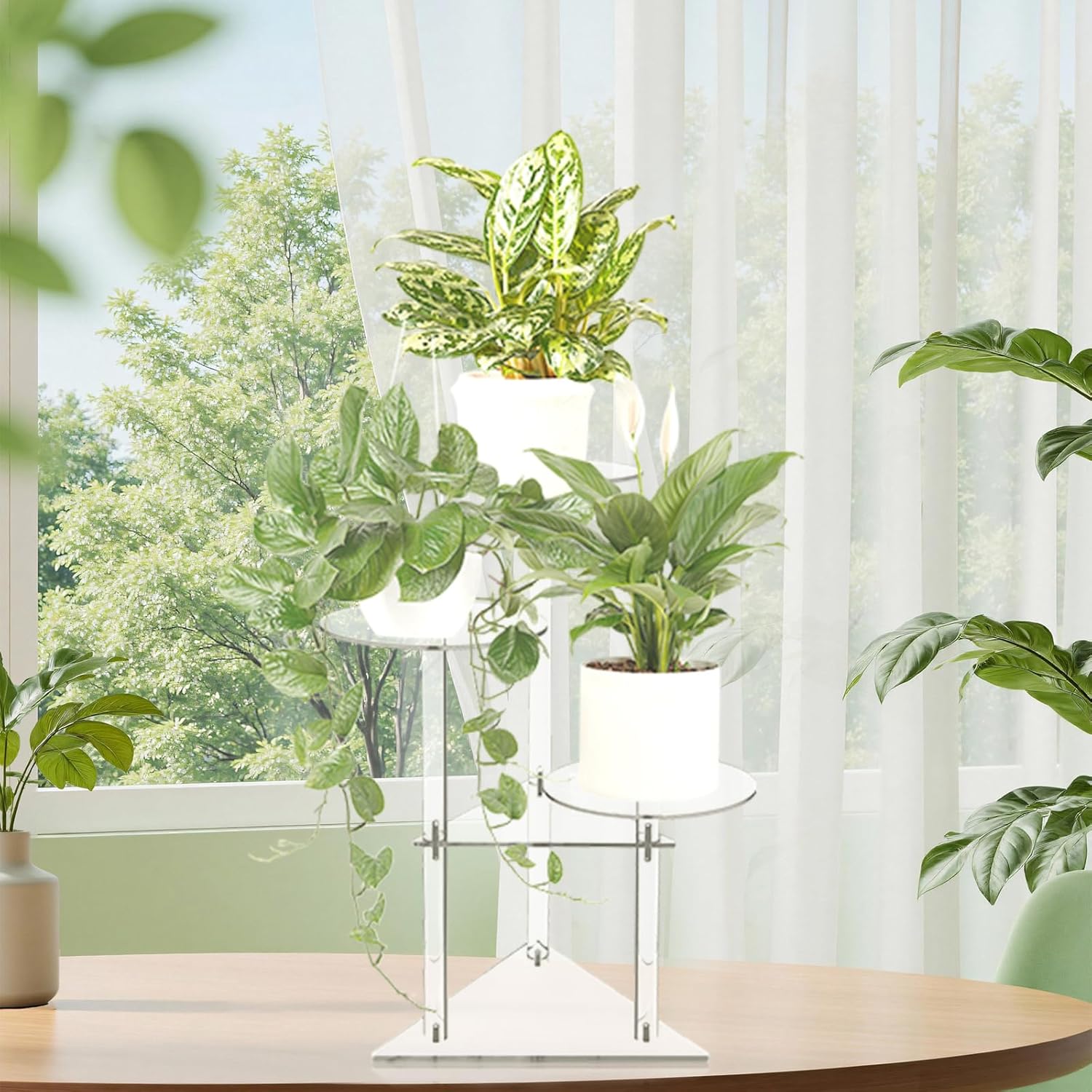 Jusalpha Clear Acrylic Corner Plant Stand, 3-Tier, Indoor Display Shelf for Plants and Flowers, 11 Pounds Load Capacity
