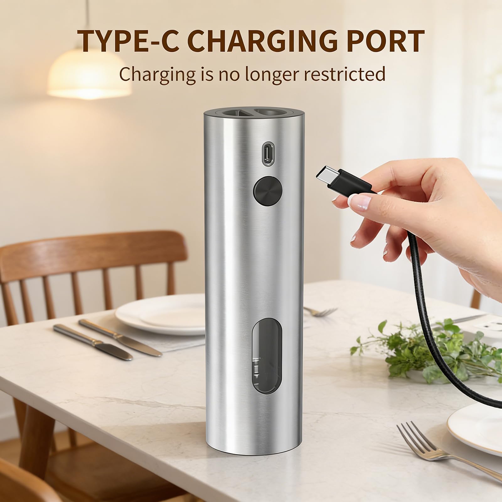 Lot de 4 moulins à poivre et sel électriques rechargeables automatiques avec 6 niveaux de grosseur réglables, lumière LED, capacité de 100 ml et charge de type C