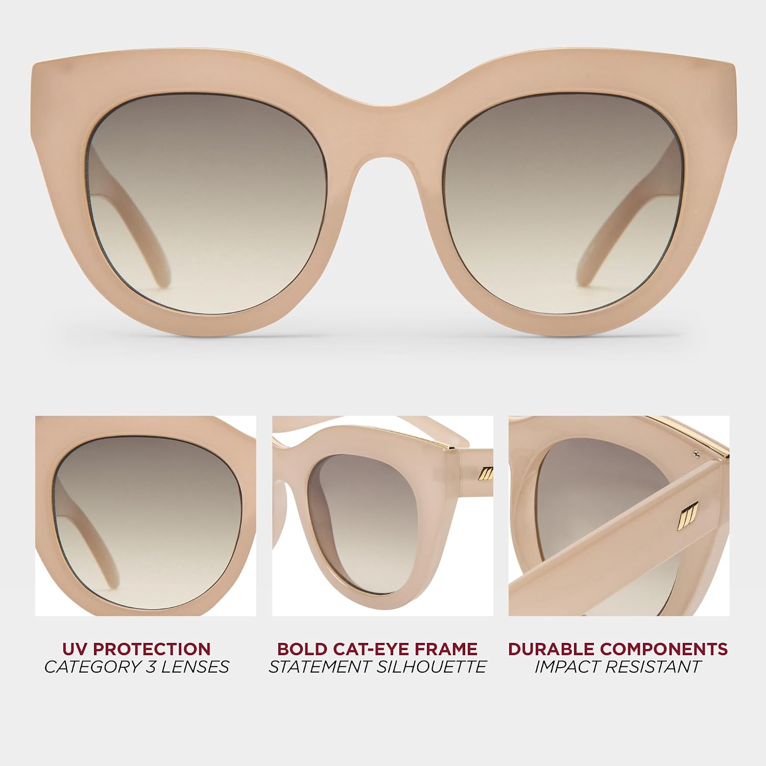 Le Specs. Air Heart Cat Eye Sunglasses Elegant Flattering Style for Women