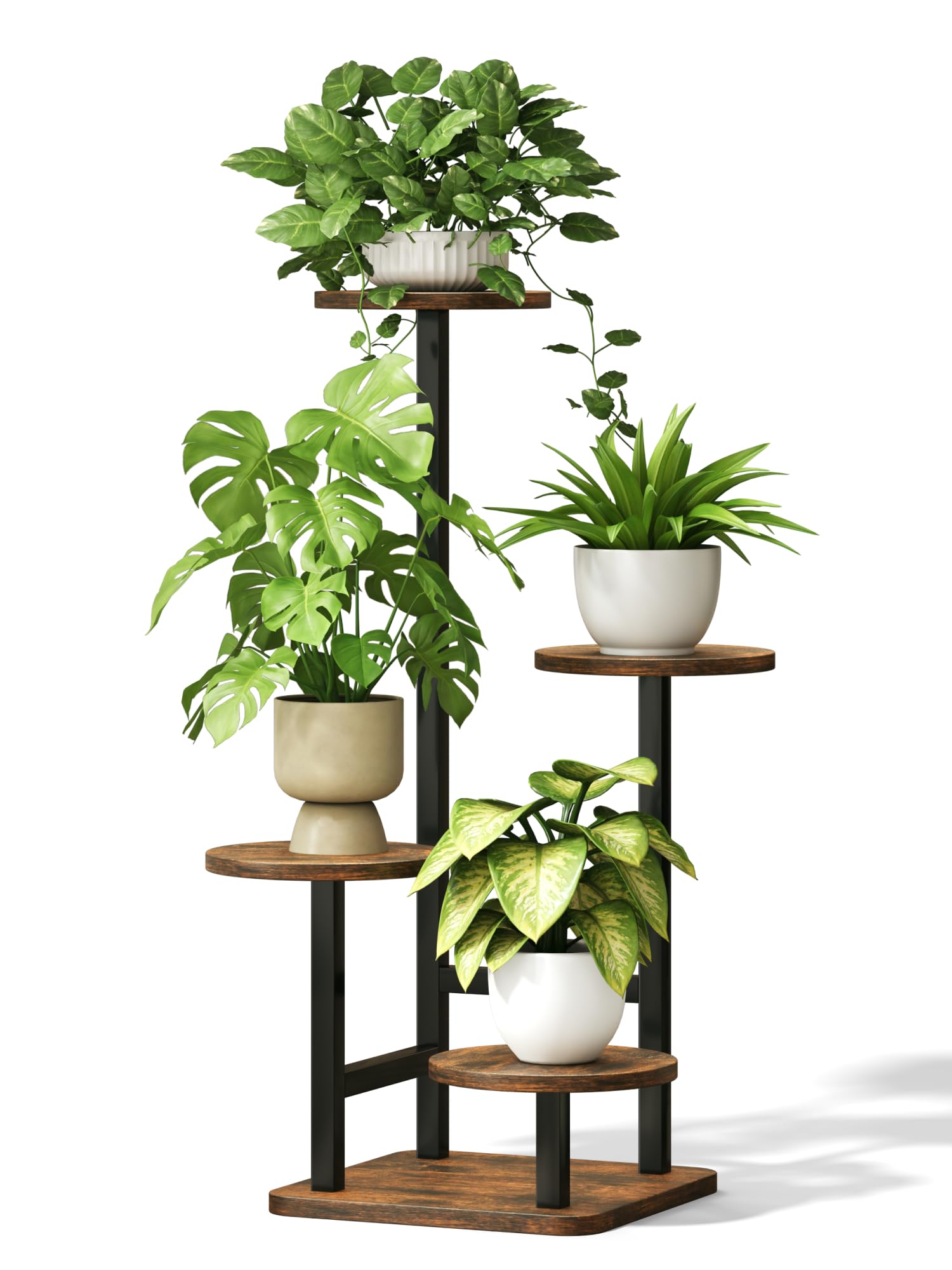 Homsorout Plant Stand Indoor - 4 Tiered Indoor Plant Stand, Metal Plant Shelf Plant Holder, Ideal for Living Room, Garden, Patio, Balcony (Black Brown)