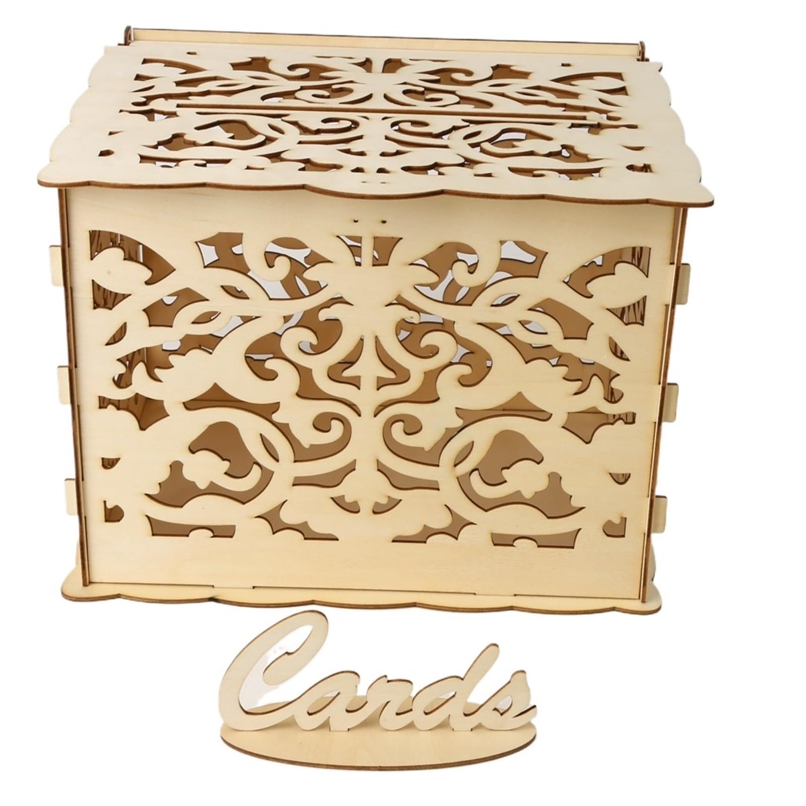KHASCBNF Wedding Card Box DIY Wedding Card Box Wooden Couple Money Boxes With Lock Hollow Floral Pattern Decor Envelope Birthday Supplies
