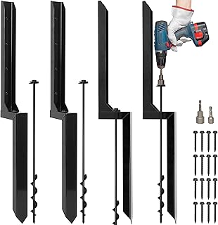 Heavy Duty Steel Fence Post Repair Stakes with Ground Anchor Screw in, Fix Anchors Ground Spike for Fence Posts, Repair Tilted/Broken Wood Posts (Black