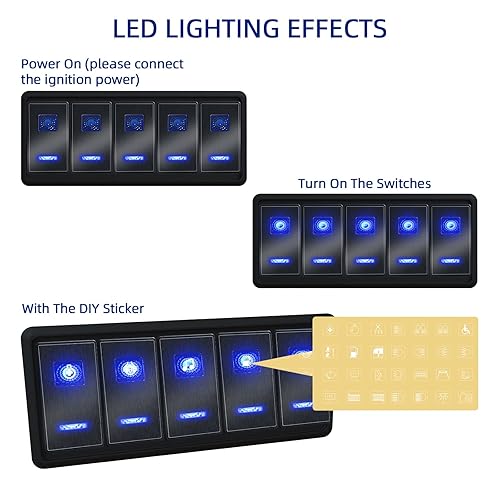 Vista 64 de Panel de interruptor basculante de aluminio de 8 bandas, panel de interruptor de 12 V/24 V, 3 pines de encendido/apagado, panel de interruptor