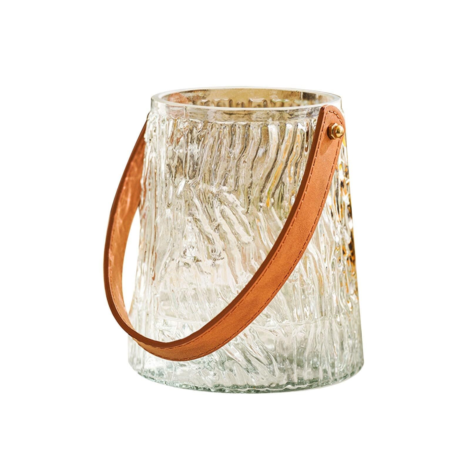 Unique Glass Vases Fashion Vase With Handle Decoration for Living Room Aesthetic Room Decor(Clear C,H 15.5CM)