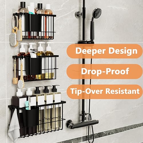 Miniatura 7 de Paquete de 3 cestas de almacenamiento colgantes, contenedores de metal adhesivos montados en la pared con taza extraíble, sin taladrar para cocina,