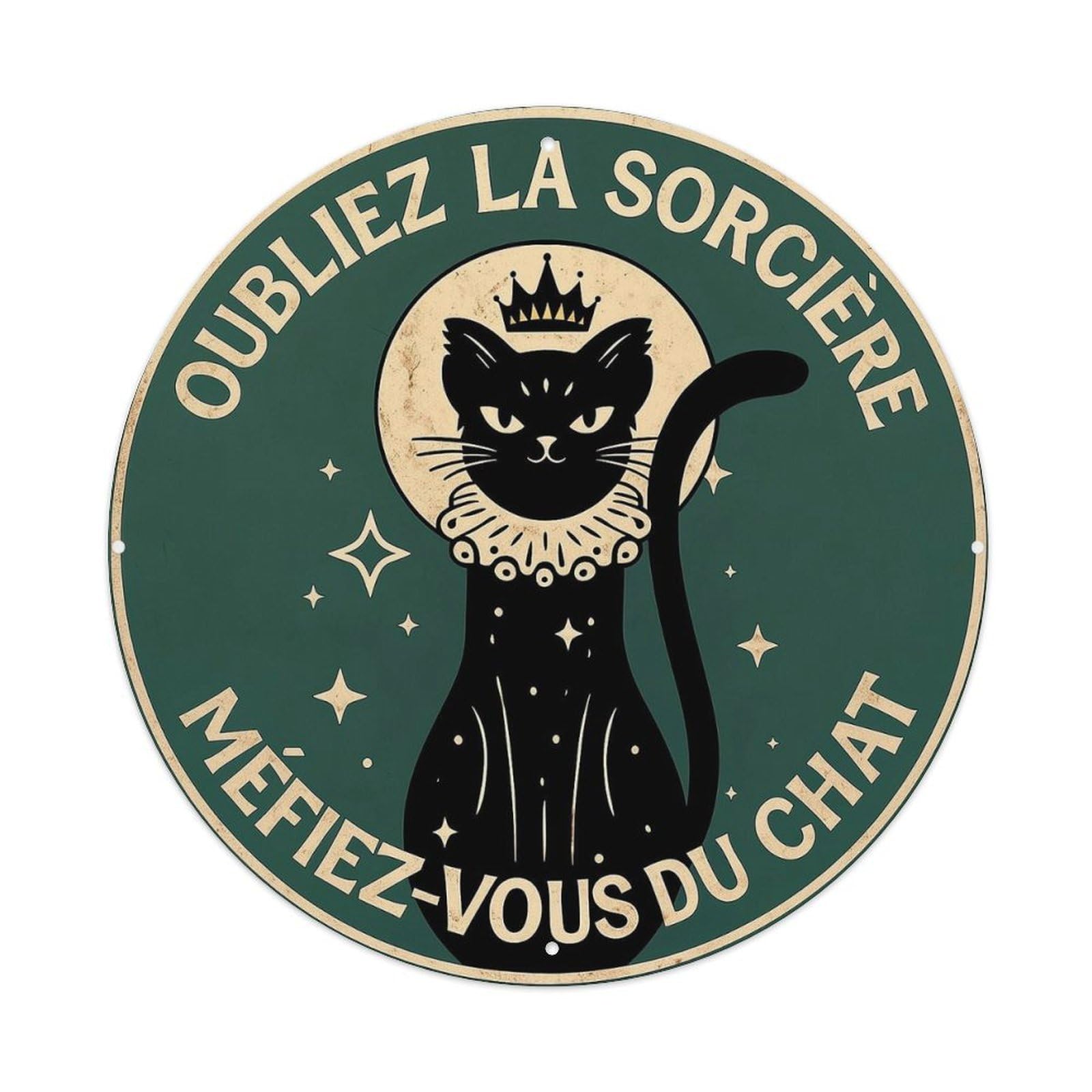 Black Cat With Crown And Stars Metal Tin Sign Plaque